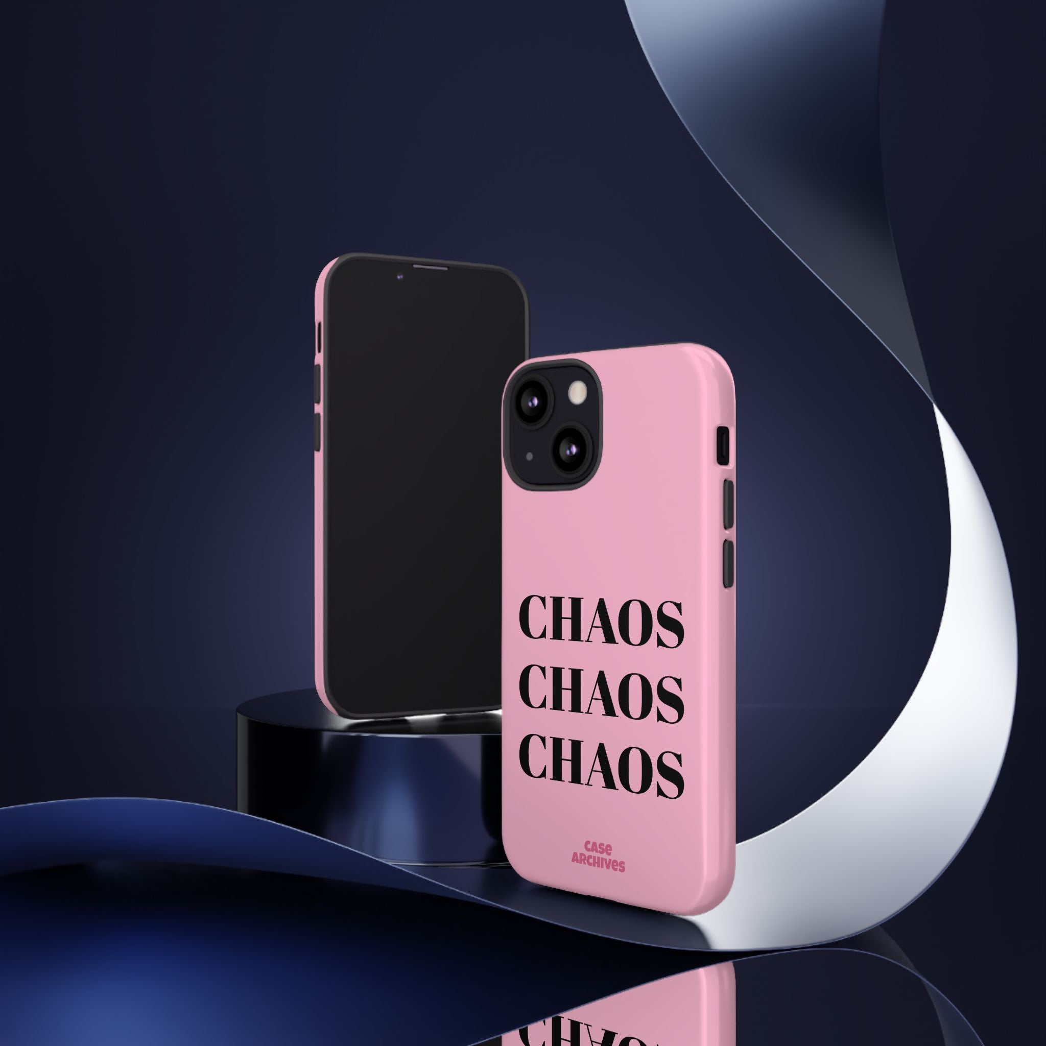 Pink "CHAOS" Phone Case — Bold Text Protective iPhone Cover