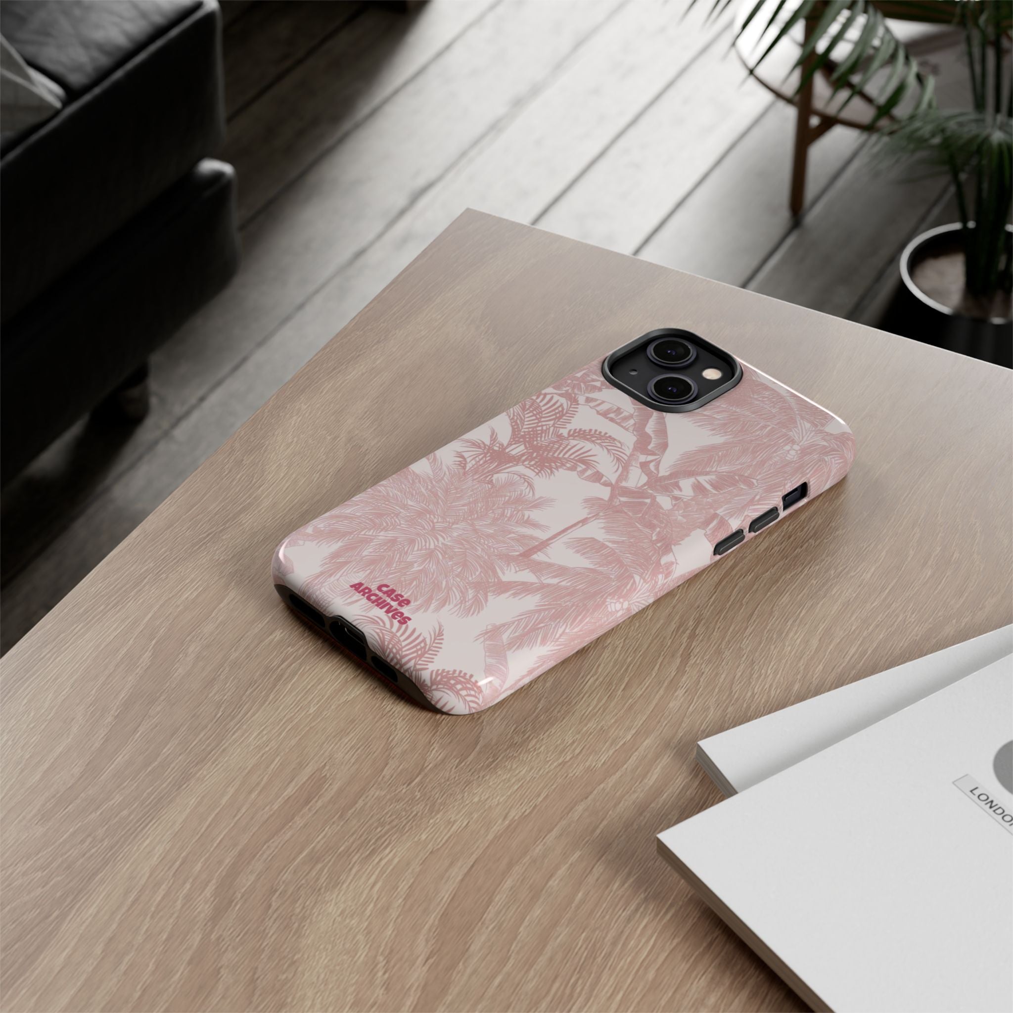 Pink Tropical Palm Tough Phone Case — Protective Floral iPhone Cover