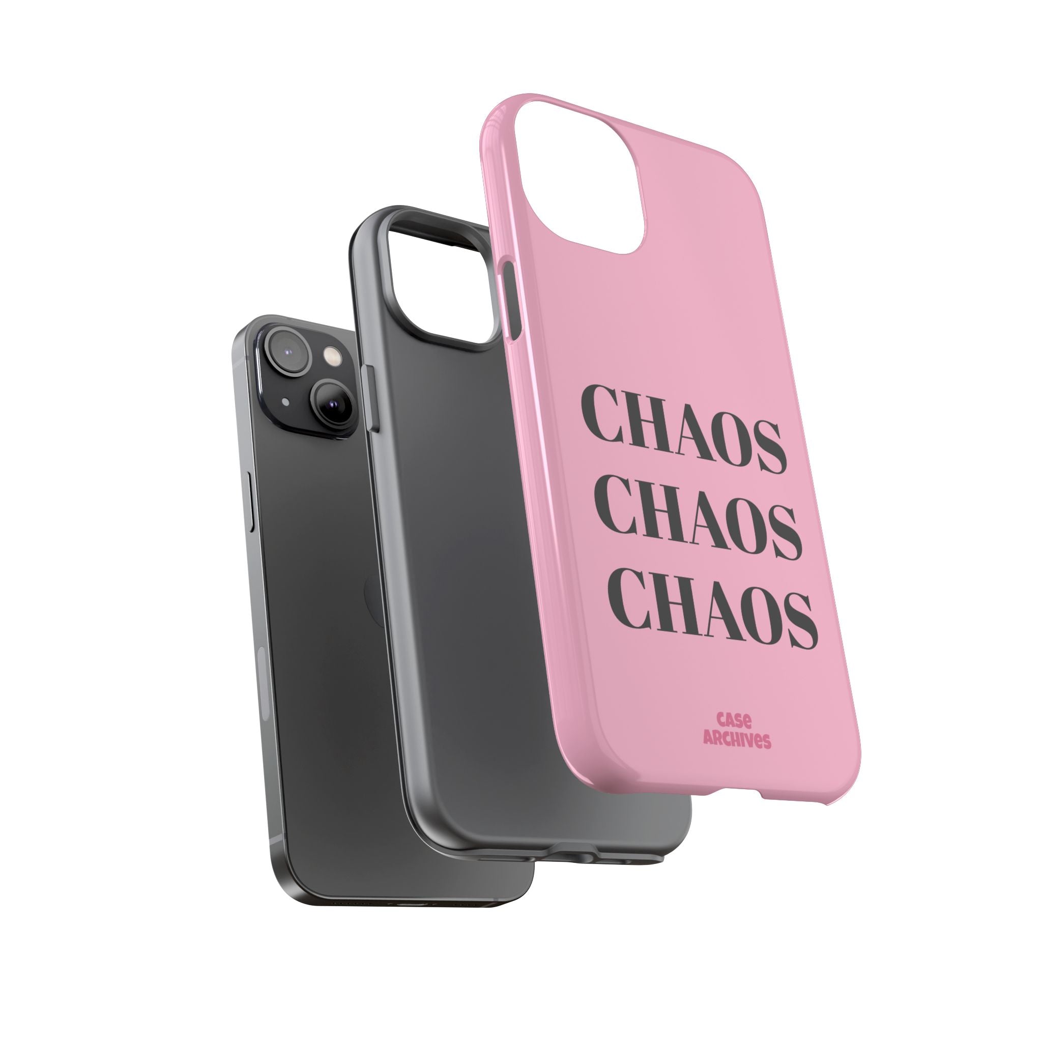 Pink "CHAOS" Phone Case — Bold Text Protective iPhone Cover