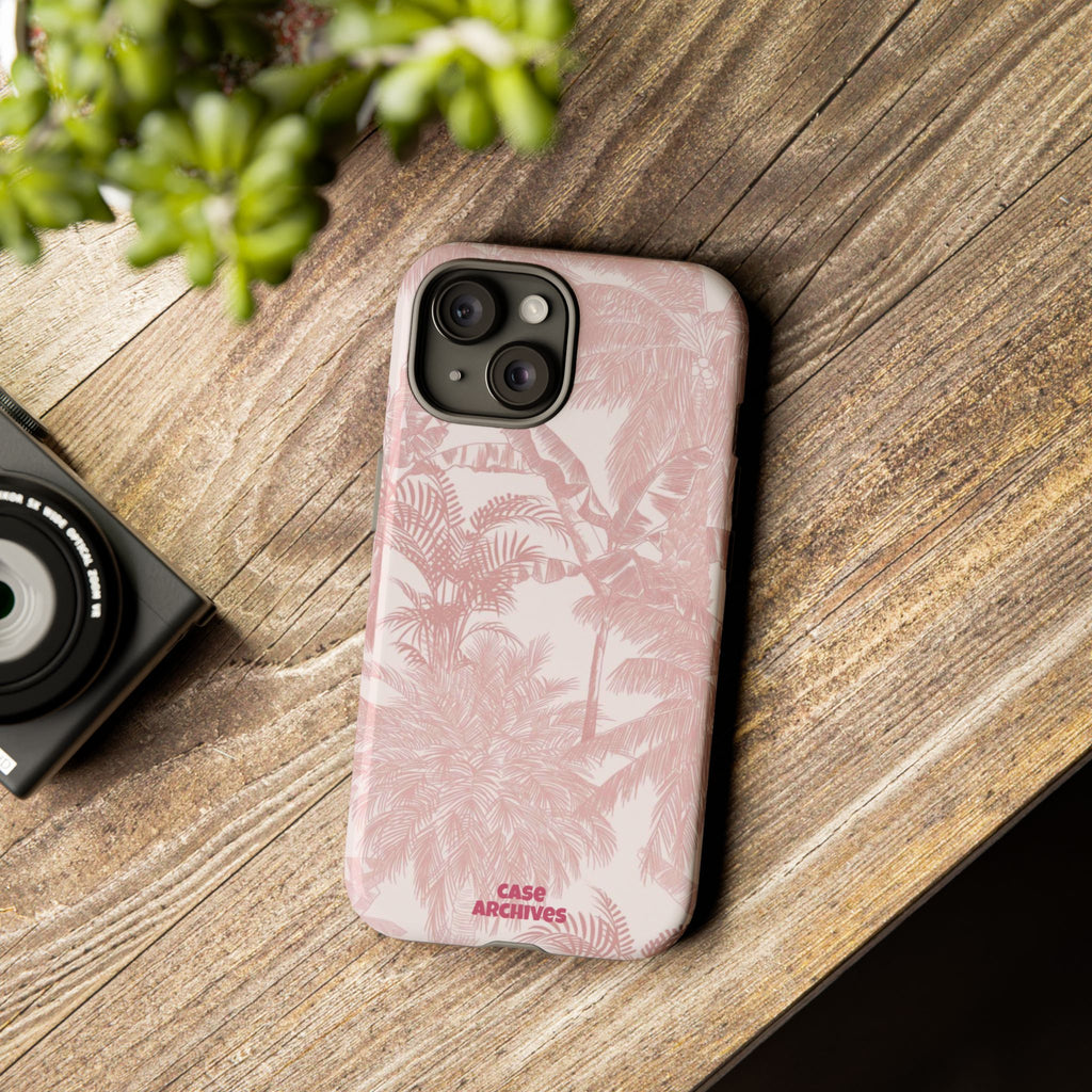 Pink Tropical Palm Tough Phone Case — Protective Floral iPhone Cover