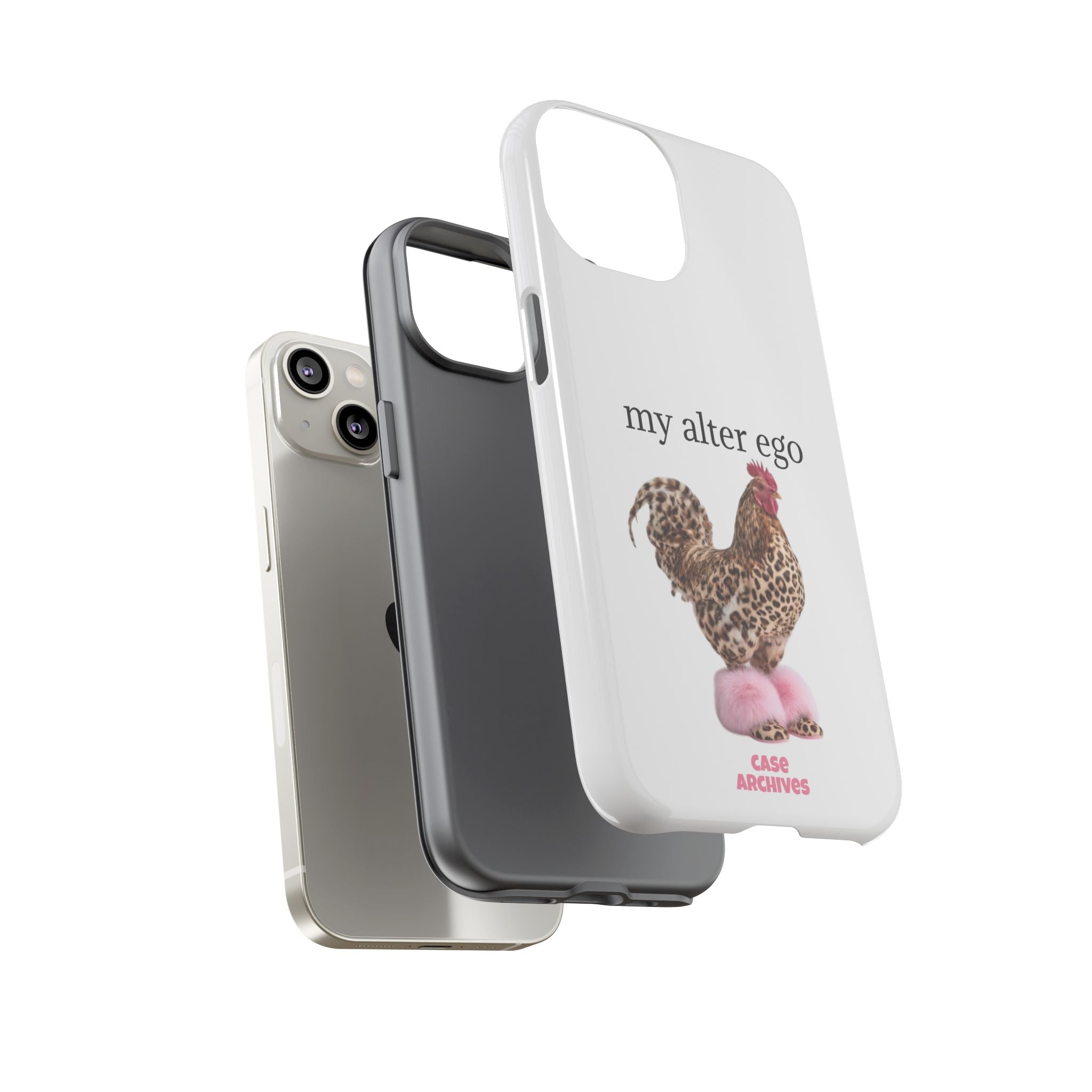 Chicken with style  'My Alter Ego' Tough Phone Case — Funny Leopard Print Rooster on Pink Slippers