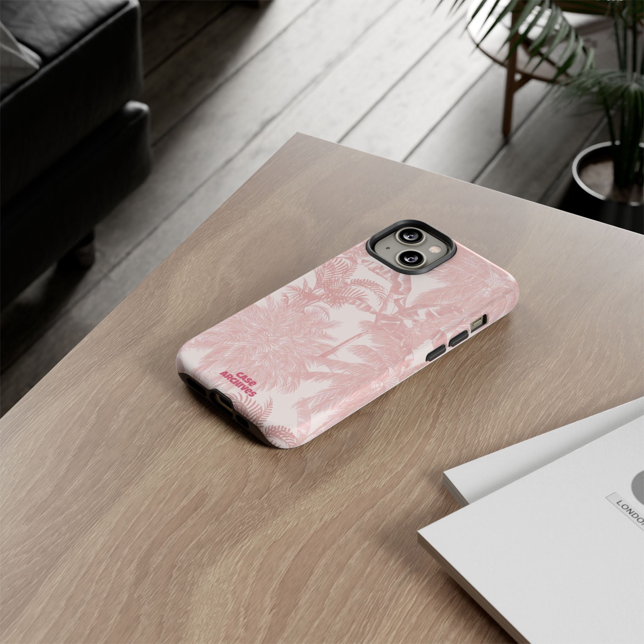 Pink Tropical Palm Tough Phone Case — Protective Floral iPhone Cover