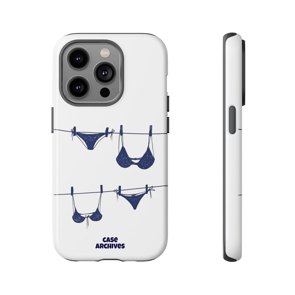 Phone Case — Blue swimsuit Clothesline Illustration Protective Cover