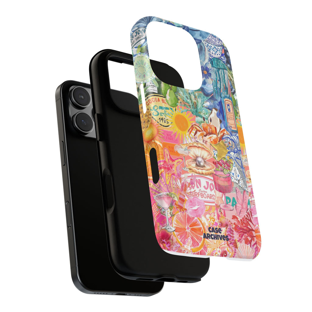 Colorful Collage Phone Case — Tropical Surf & Coastal Icons