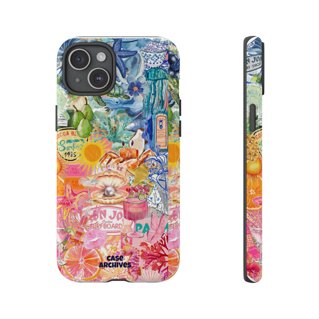 Colorful Collage Phone Case — Tropical Surf & Coastal Icons