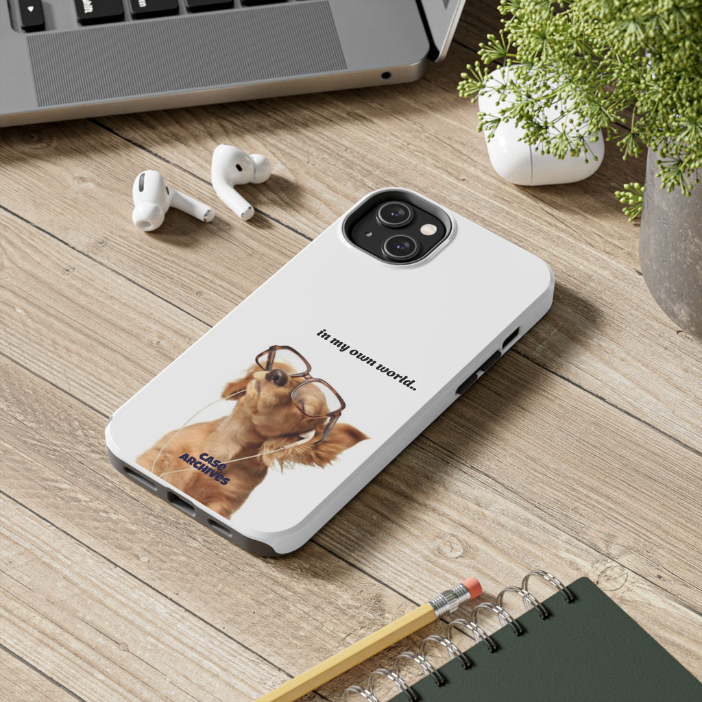 "In My Own World" Cute Dog Design, Durable Protective iPhone Case