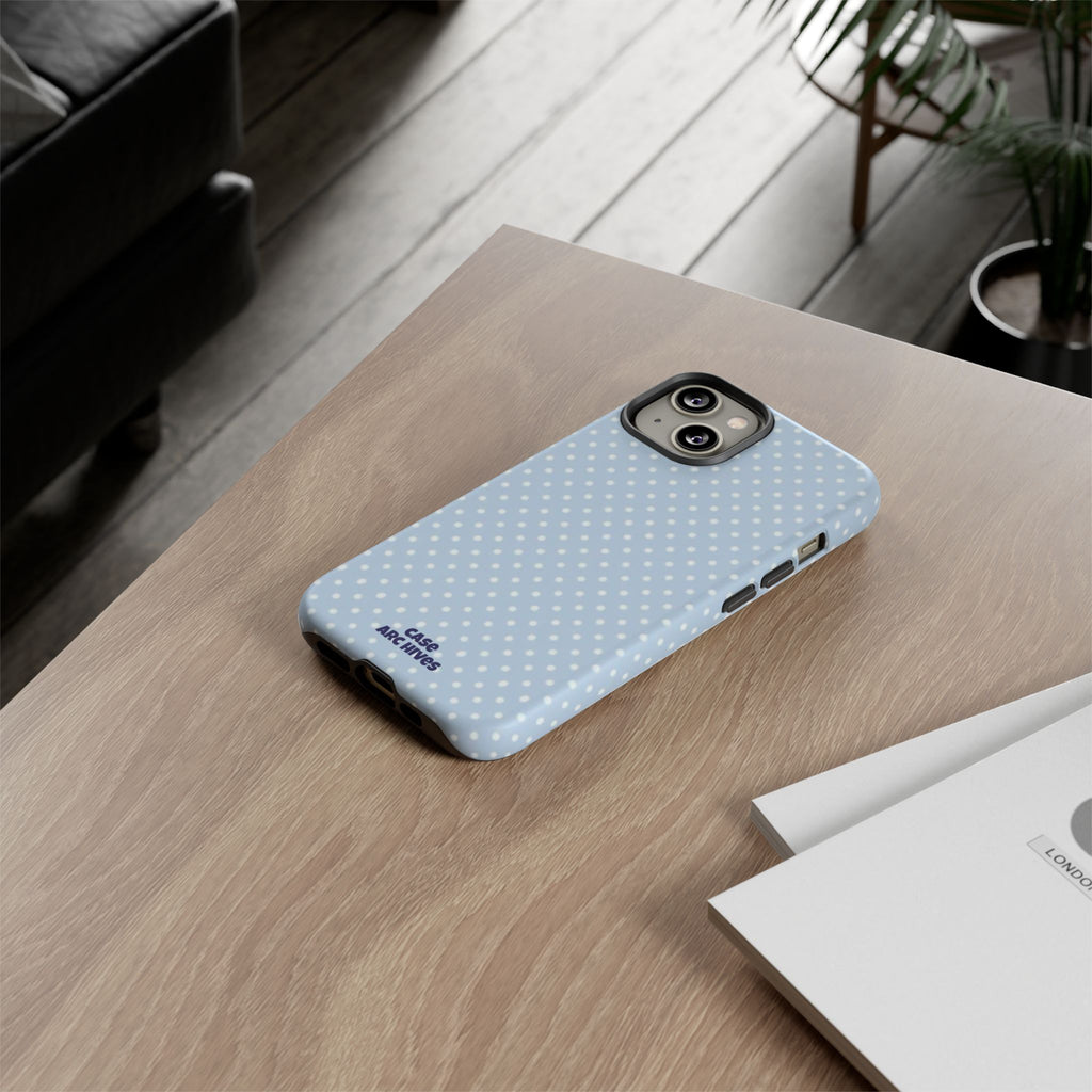 Pastel Blue Polka Dot Tough Phone Case — Protective iPhone Cover