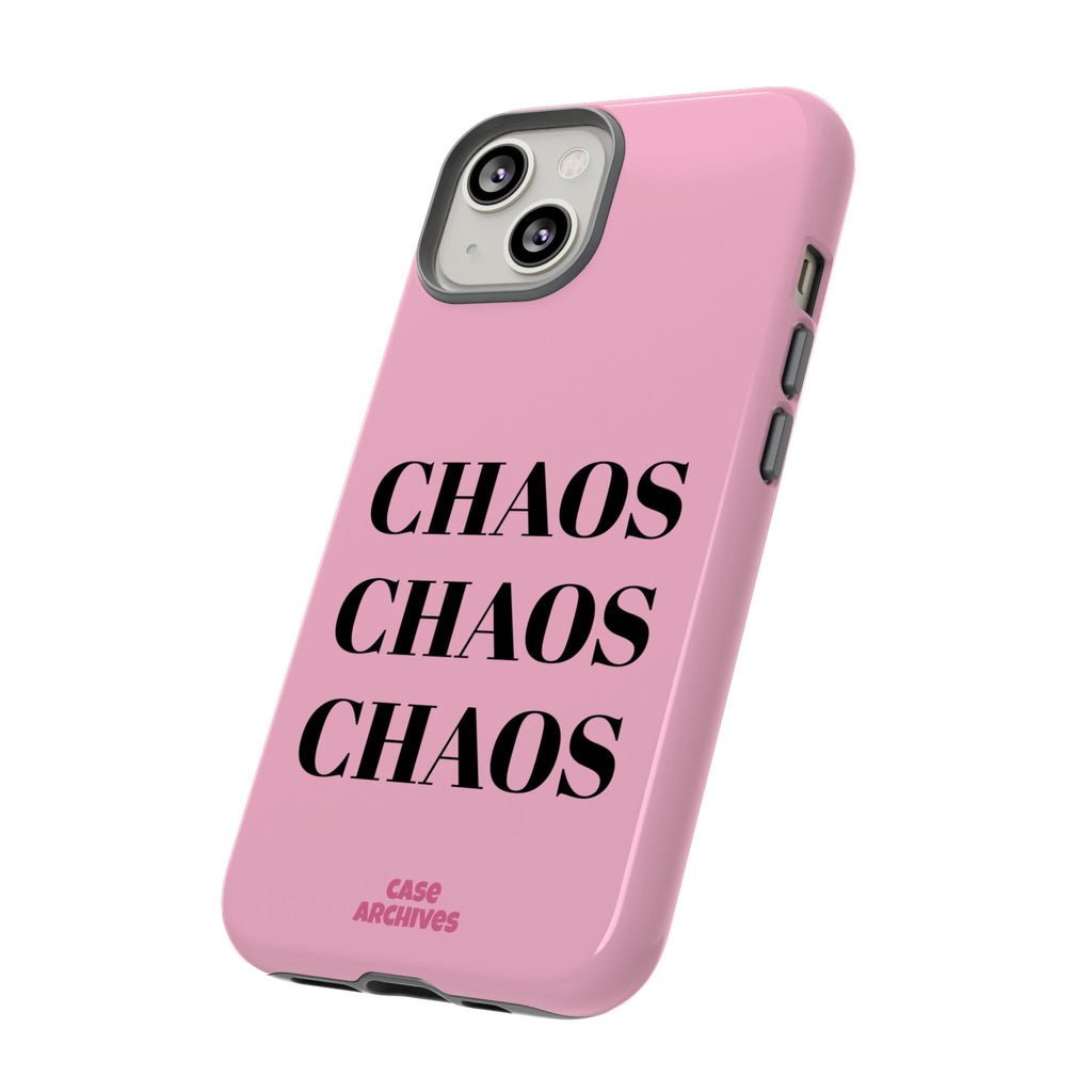Pink "CHAOS" Phone Case — Bold Text Protective iPhone Cover