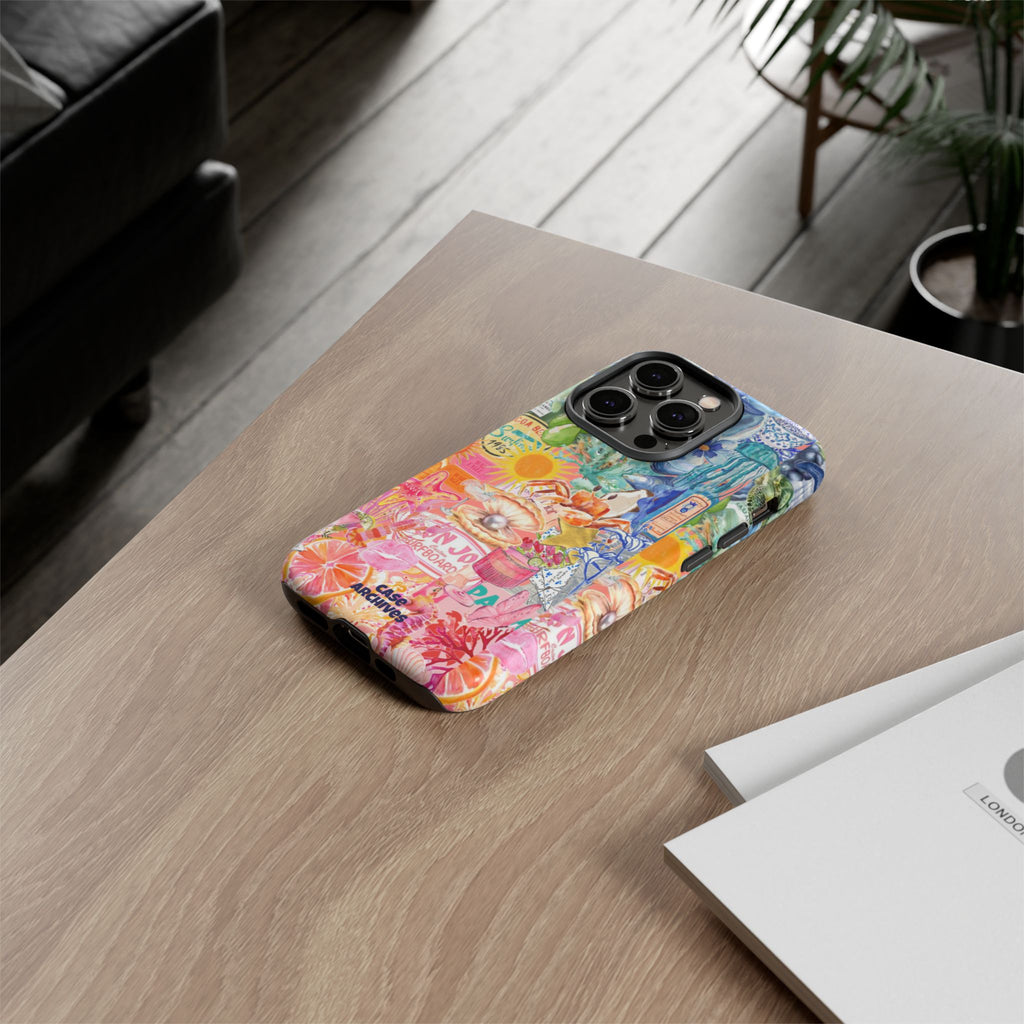 Colorful Collage Phone Case — Tropical Surf & Coastal Icons