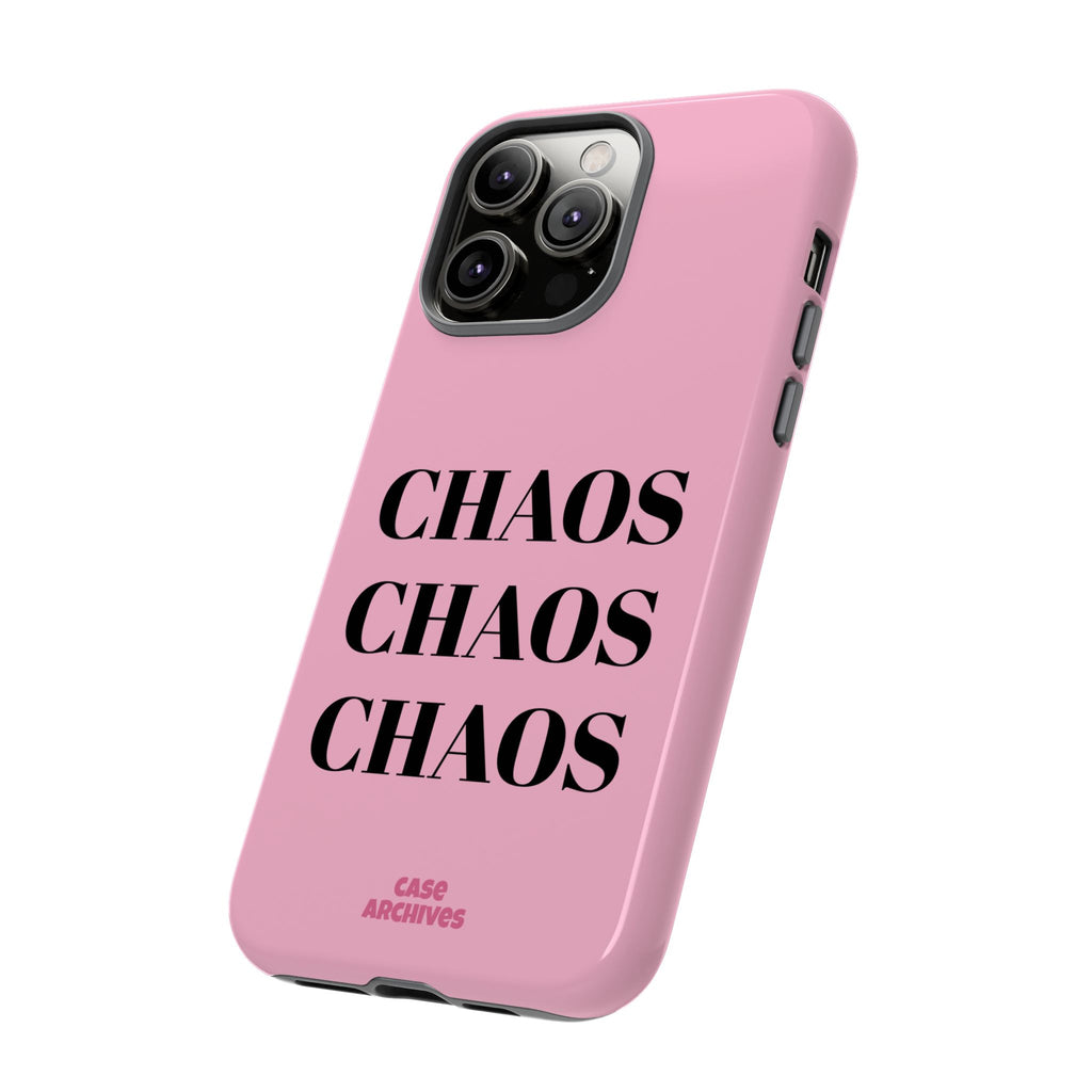 Pink "CHAOS" Phone Case — Bold Text Protective iPhone Cover