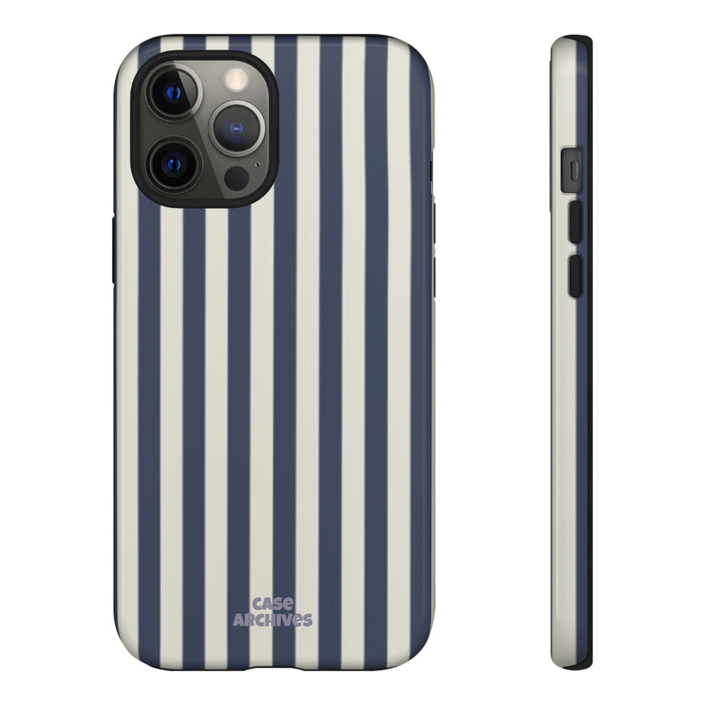 Navy & Cream Vertical Stripe Tough Phone Case