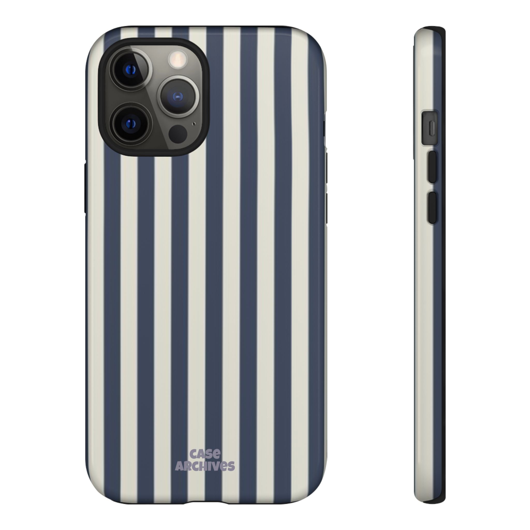 Navy & Cream Vertical Stripe Tough Phone Case