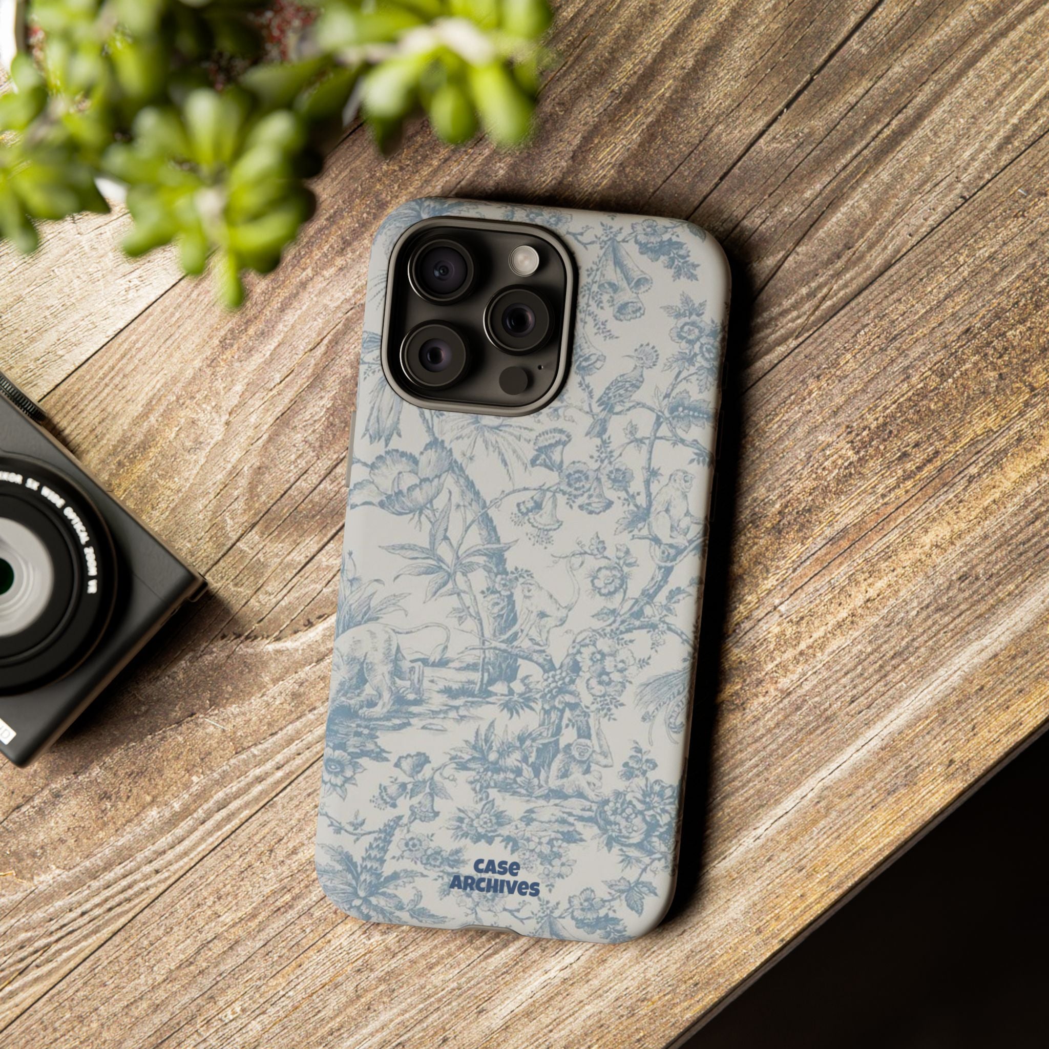 Toile Floral Tough Phone Case — Blue Vintage Botanical iPhone Protection