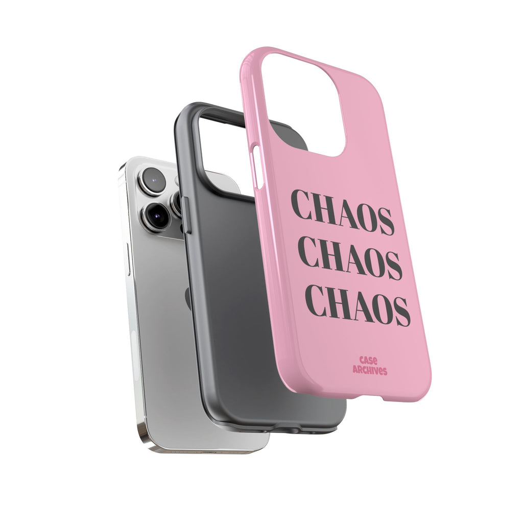 Pink "CHAOS" Phone Case — Bold Text Protective iPhone Cover