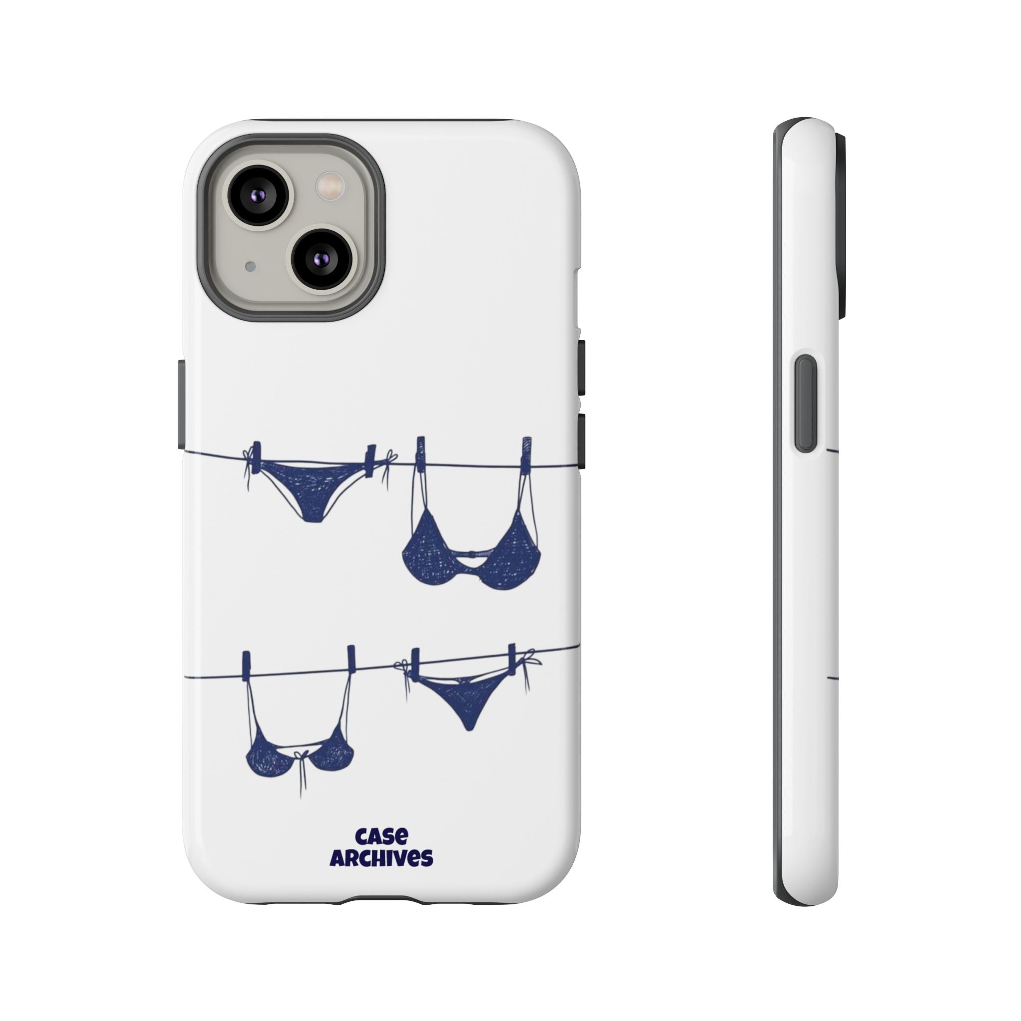 Phone Case — Blue swimsuit Clothesline Illustration Protective Cover