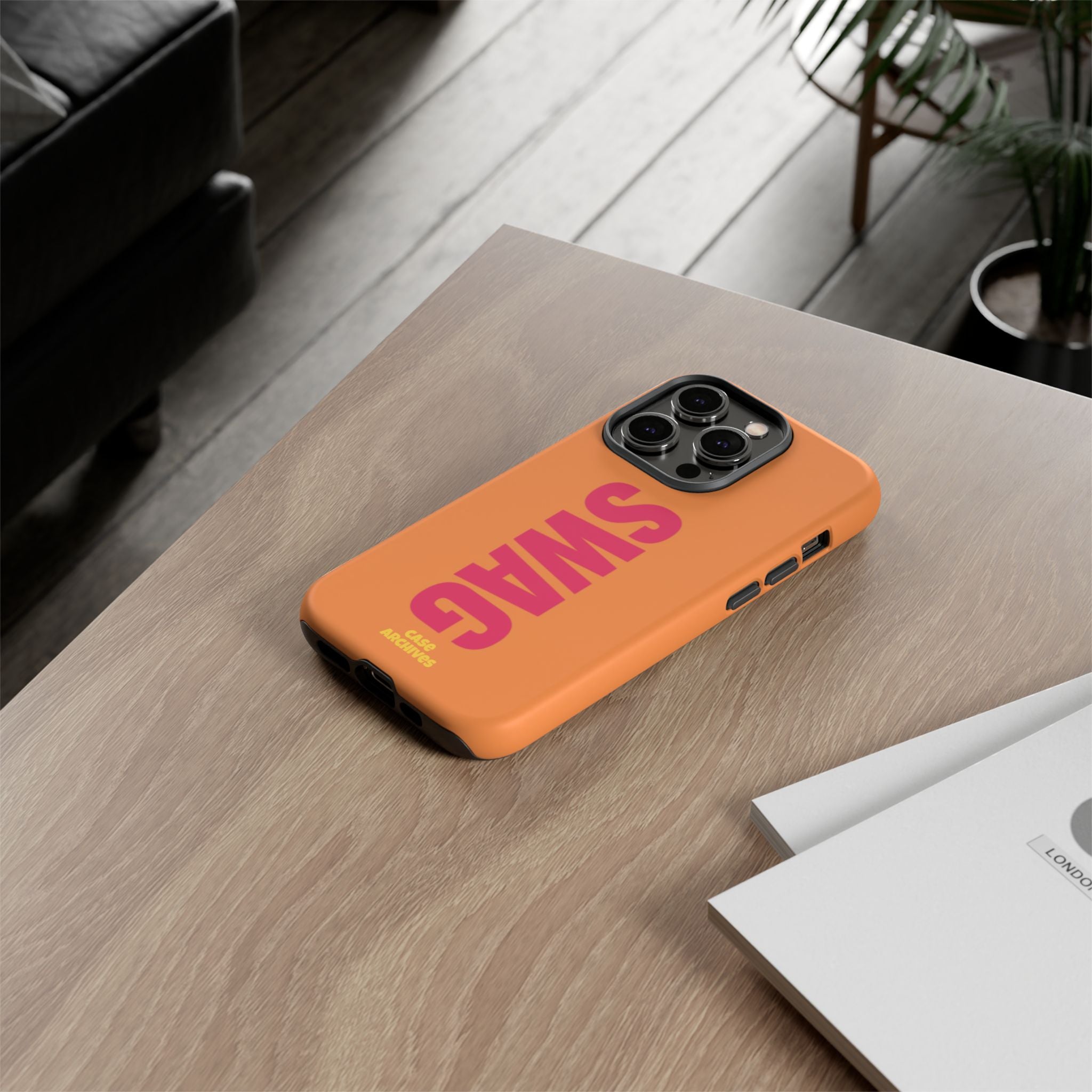 SWAG vertical text Tough Case | orange phone case, bold typography
