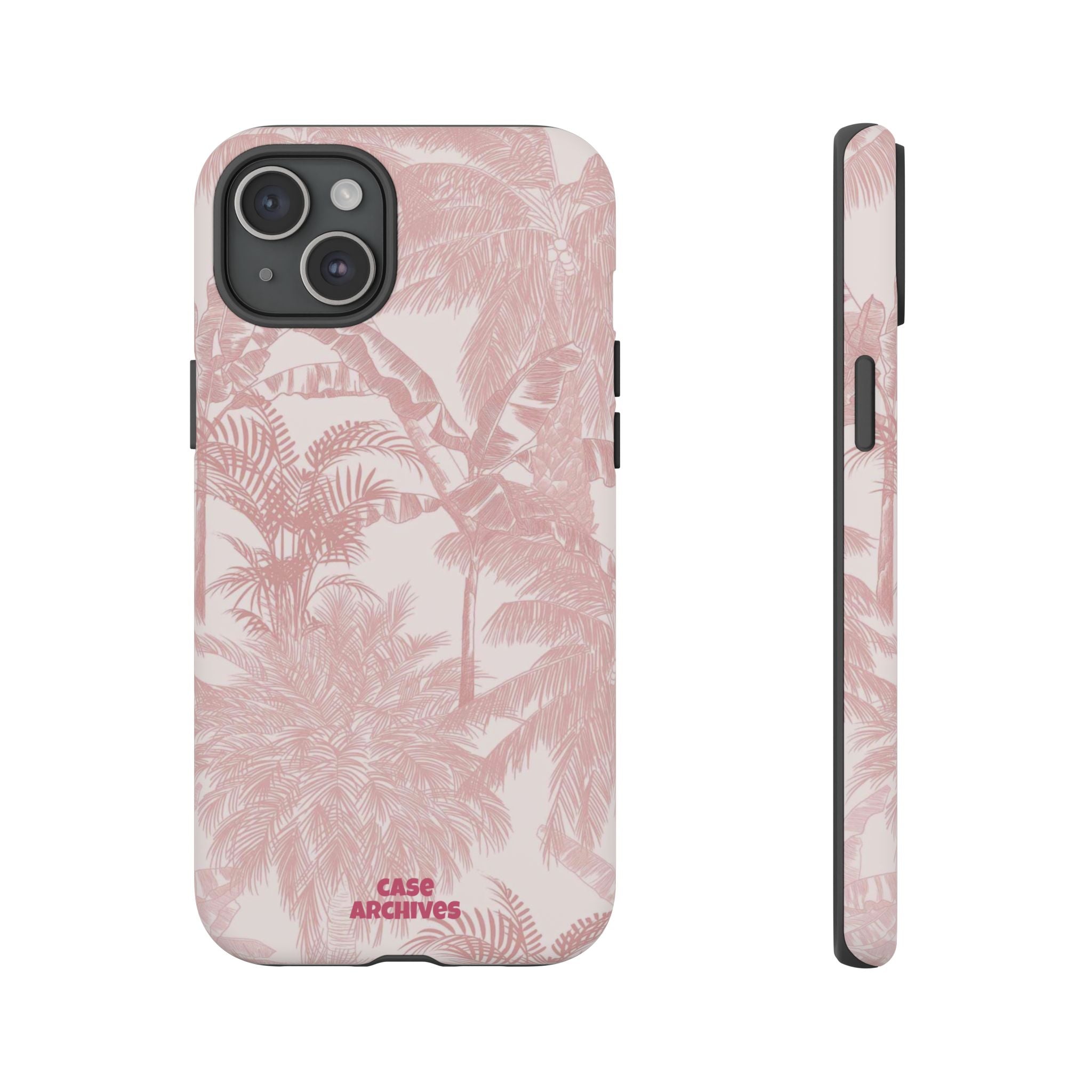 Pink Tropical Palm Tough Phone Case — Protective Floral iPhone Cover