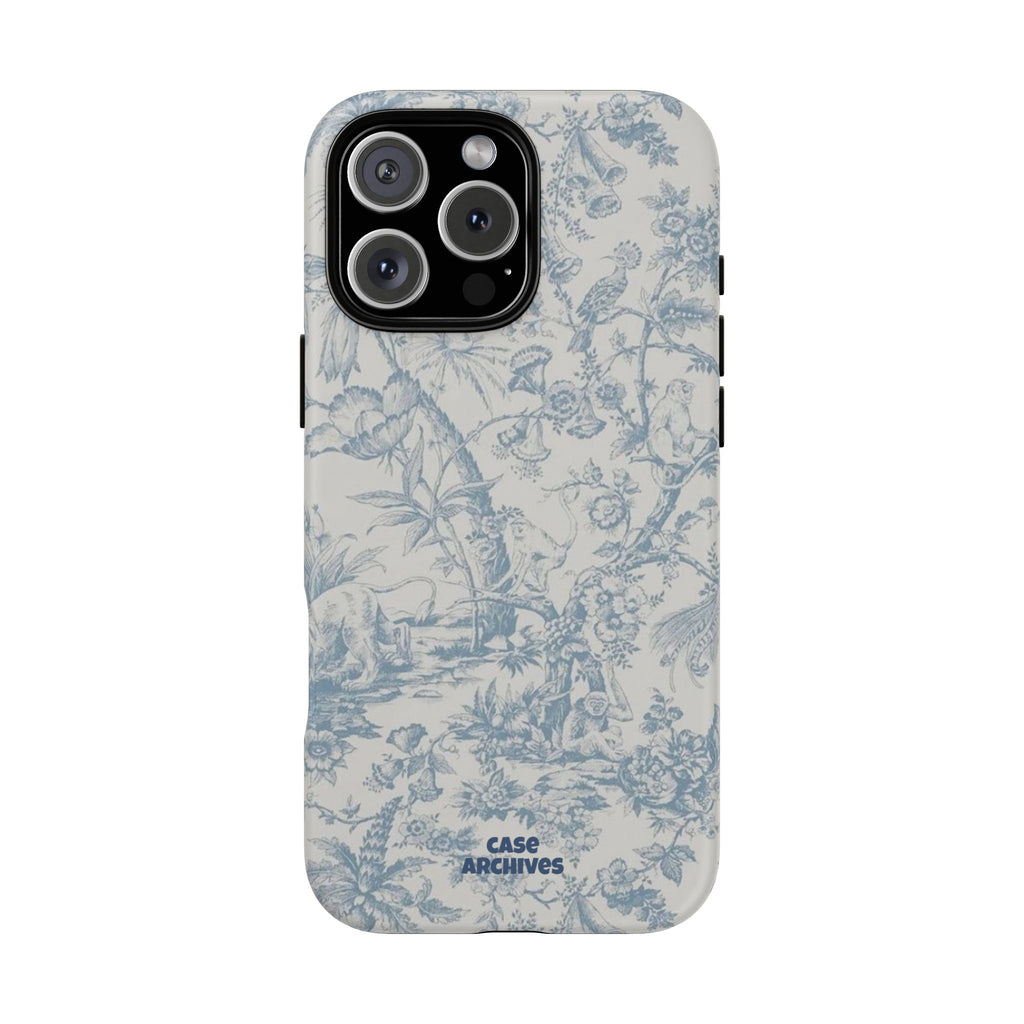 Toile Floral Tough Phone Case — Blue Vintage Botanical iPhone Protection