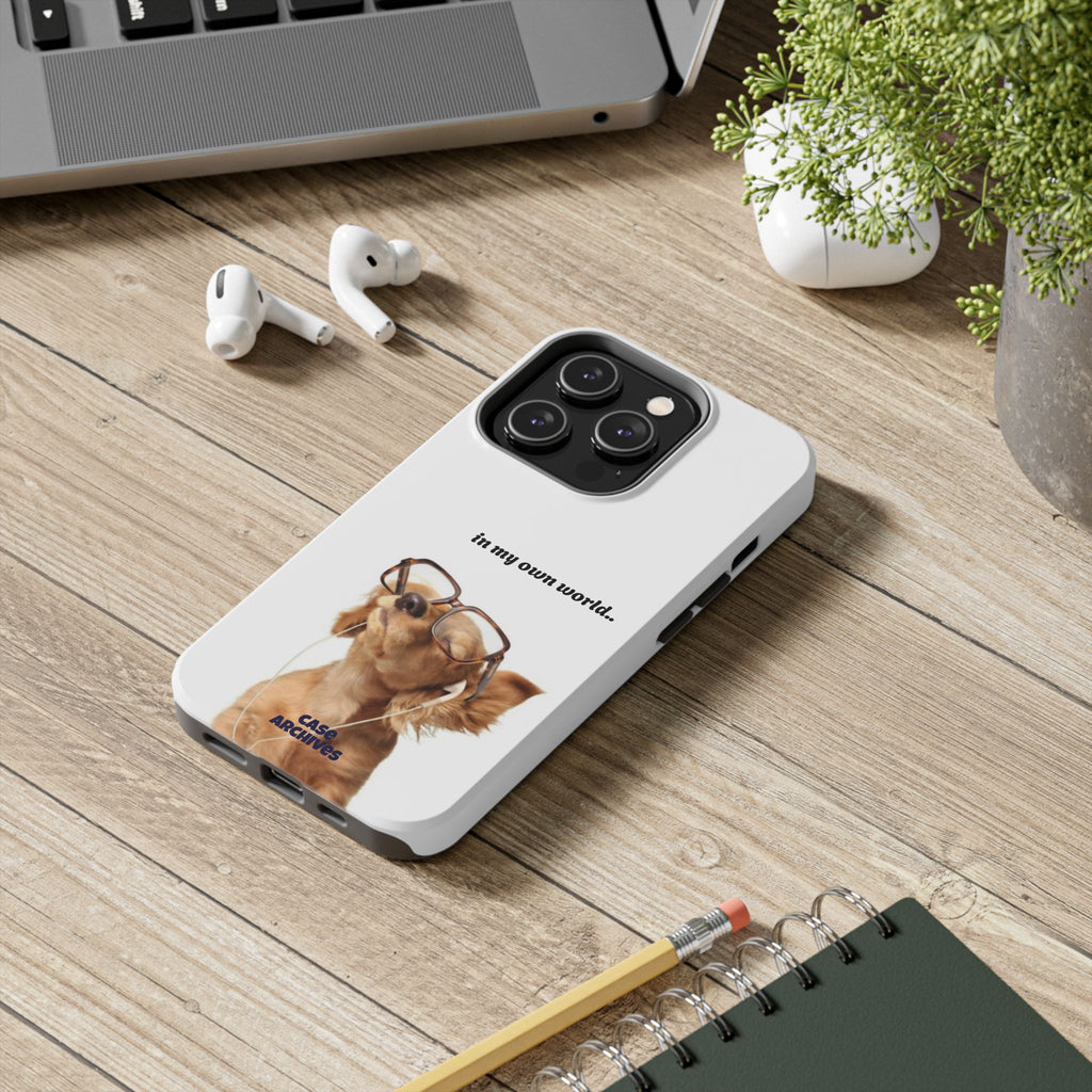 "In My Own World" Cute Dog Design, Durable Protective iPhone Case