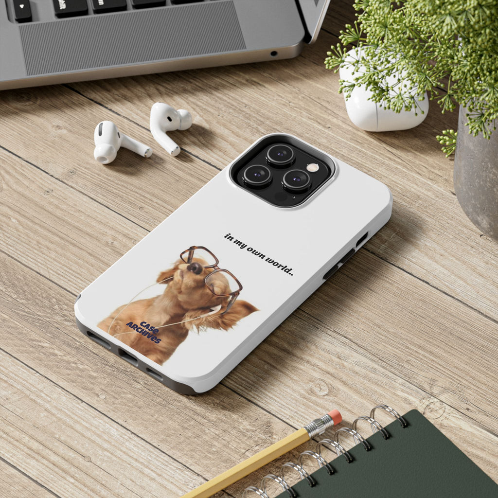 "In My Own World" Cute Dog Design, Durable Protective iPhone Case