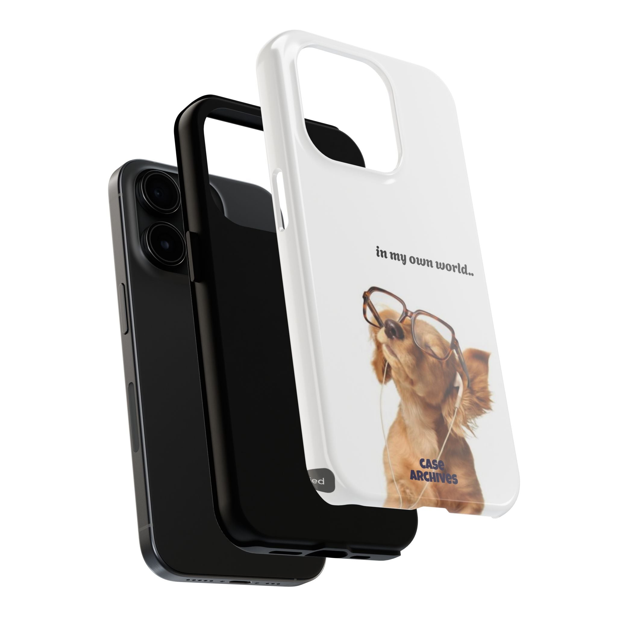 "In My Own World" Cute Dog Design, Durable Protective iPhone Case