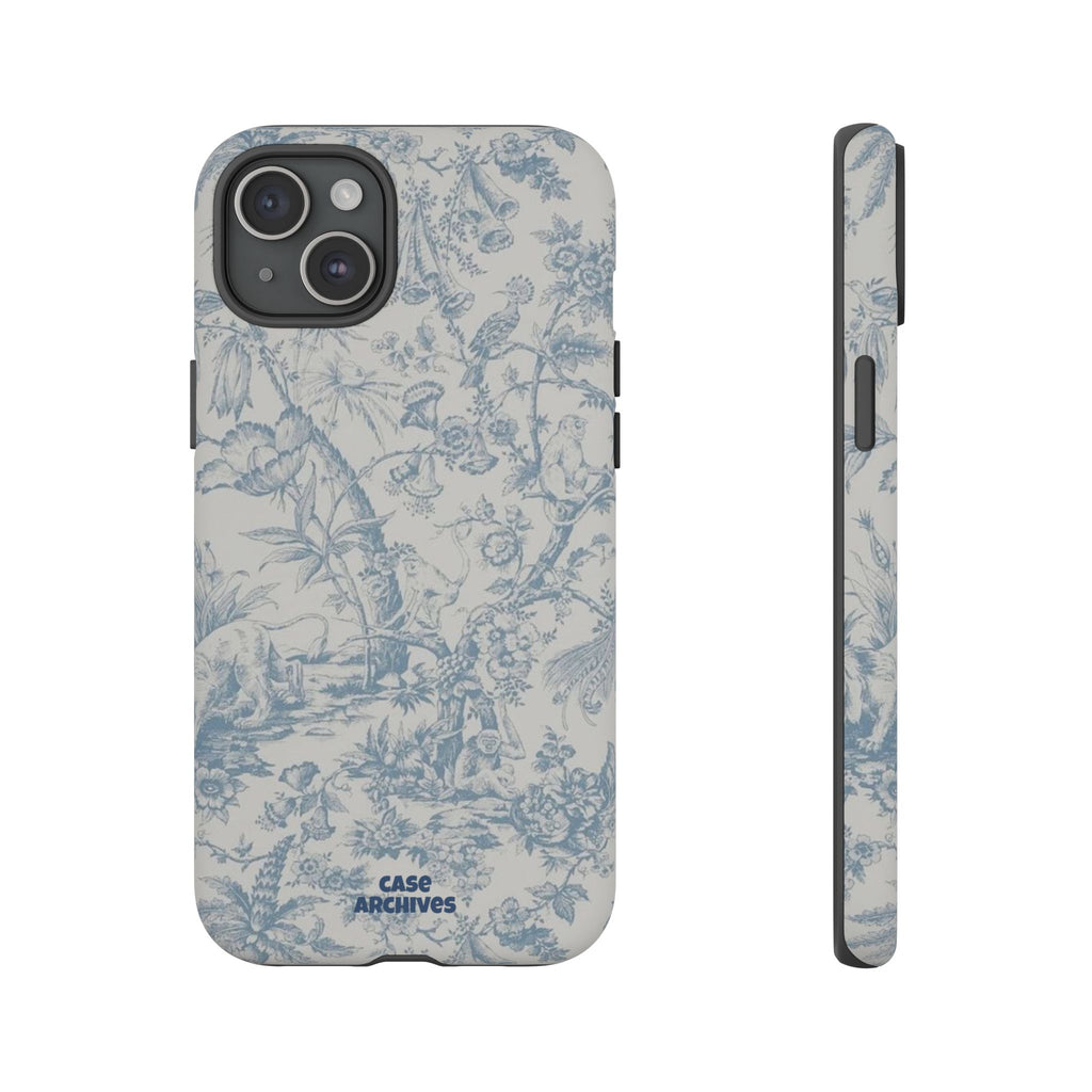 Toile Floral Tough Phone Case — Blue Vintage Botanical iPhone Protection
