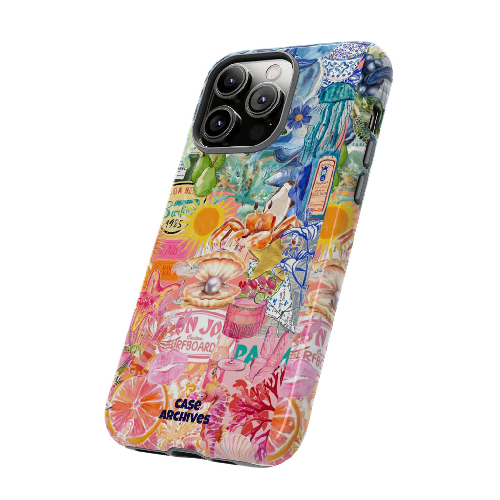 Colorful Collage Phone Case — Tropical Surf & Coastal Icons