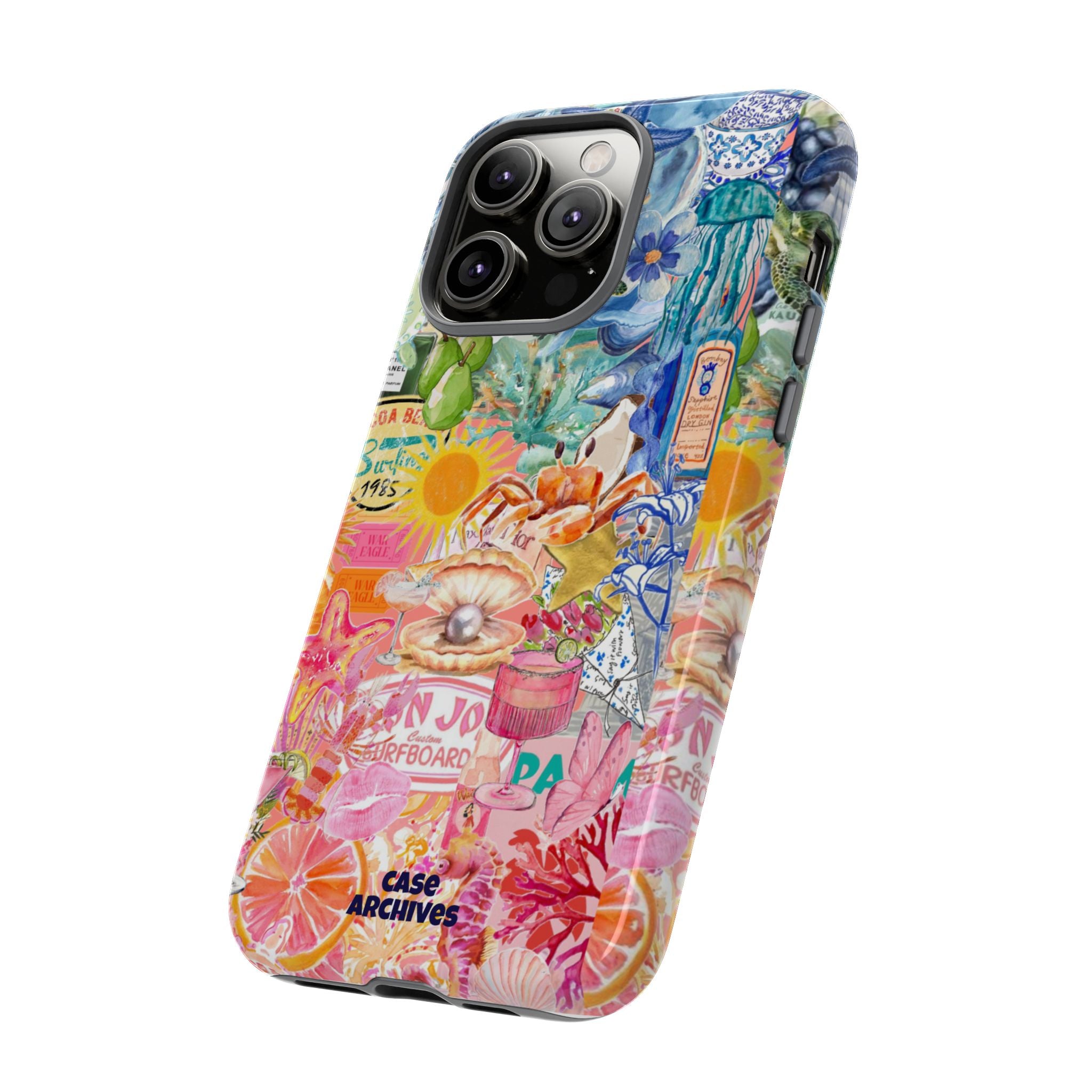 Colorful Collage Phone Case — Tropical Surf & Coastal Icons