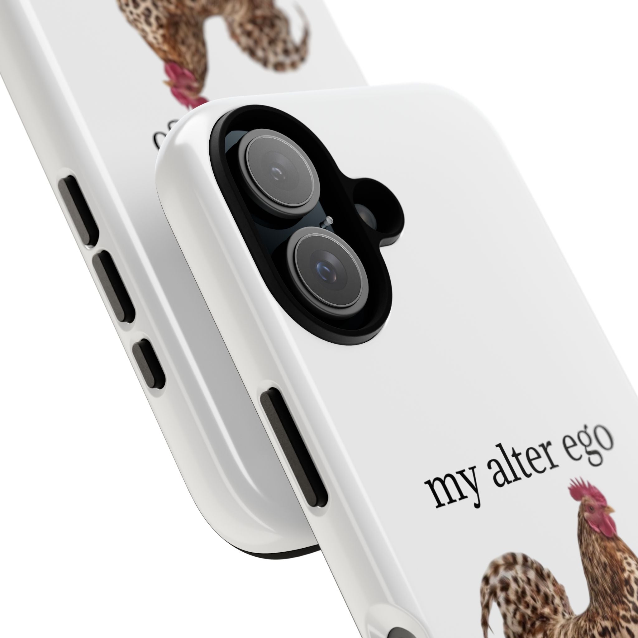 Chicken with style  'My Alter Ego' Tough Phone Case — Funny Leopard Print Rooster on Pink Slippers