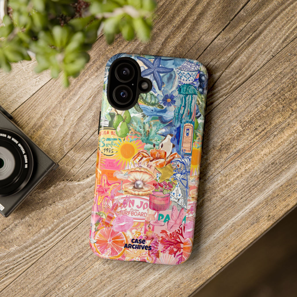 Colorful Collage Phone Case — Tropical Surf & Coastal Icons