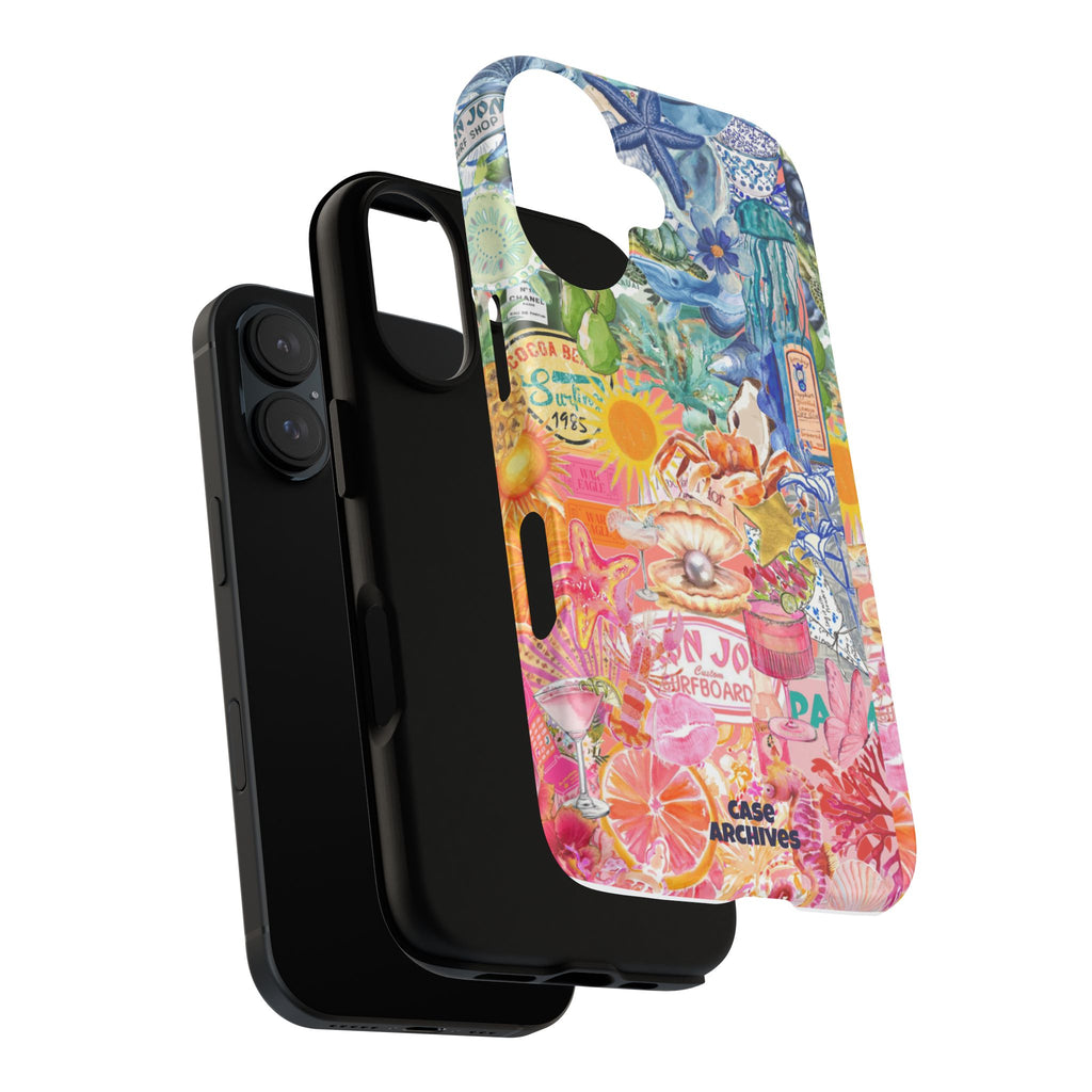 Colorful Collage Phone Case — Tropical Surf & Coastal Icons