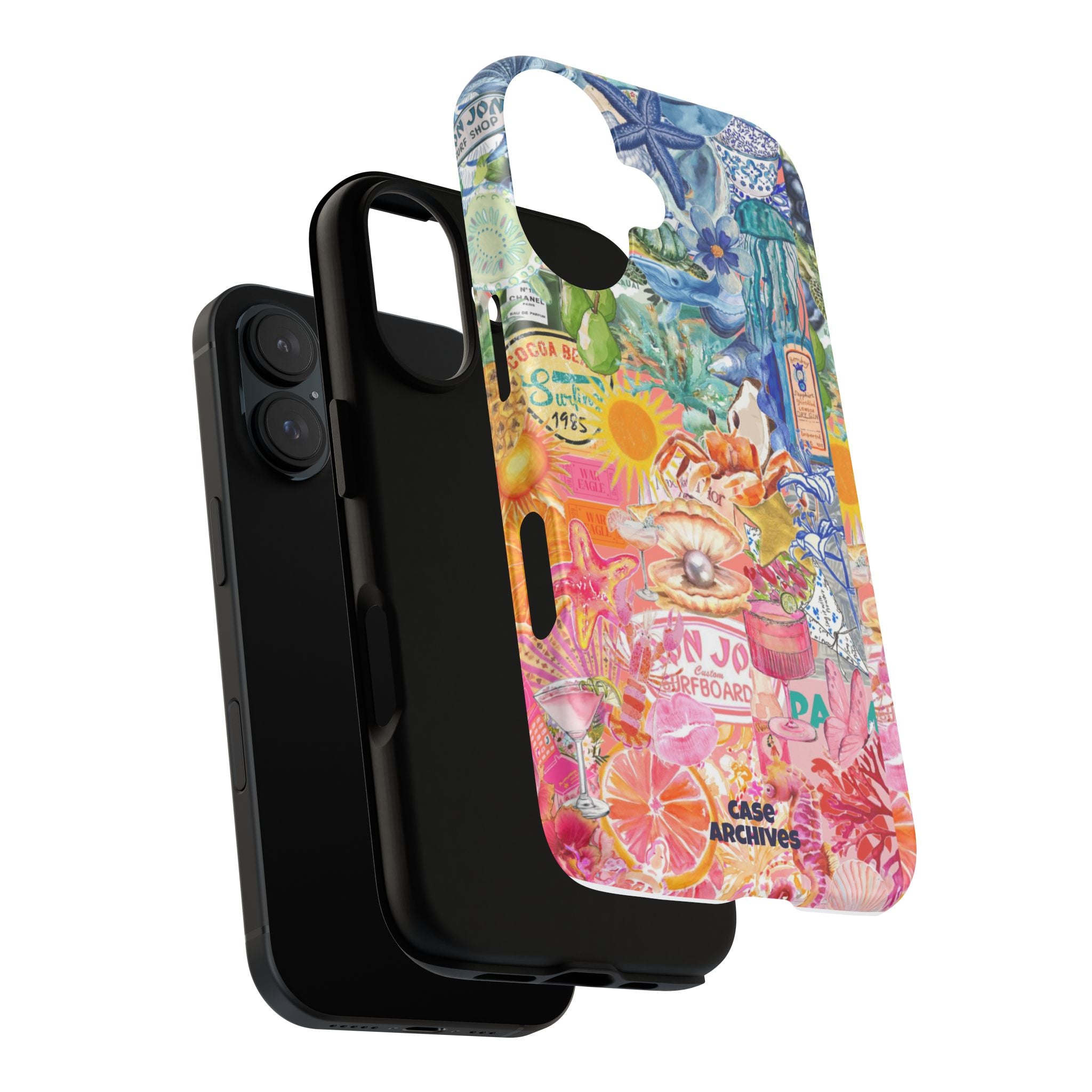 Colorful Collage Phone Case — Tropical Surf & Coastal Icons
