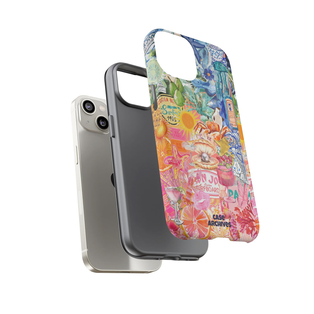 Colorful Collage Phone Case — Tropical Surf & Coastal Icons