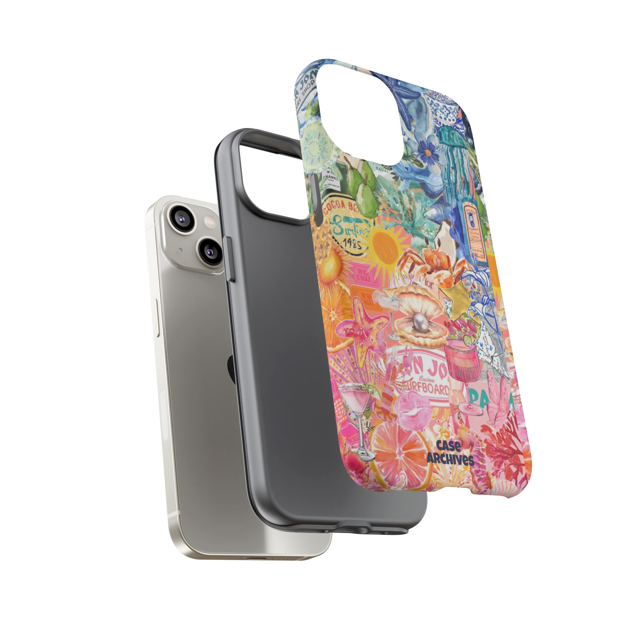 Colorful Collage Phone Case — Tropical Surf & Coastal Icons