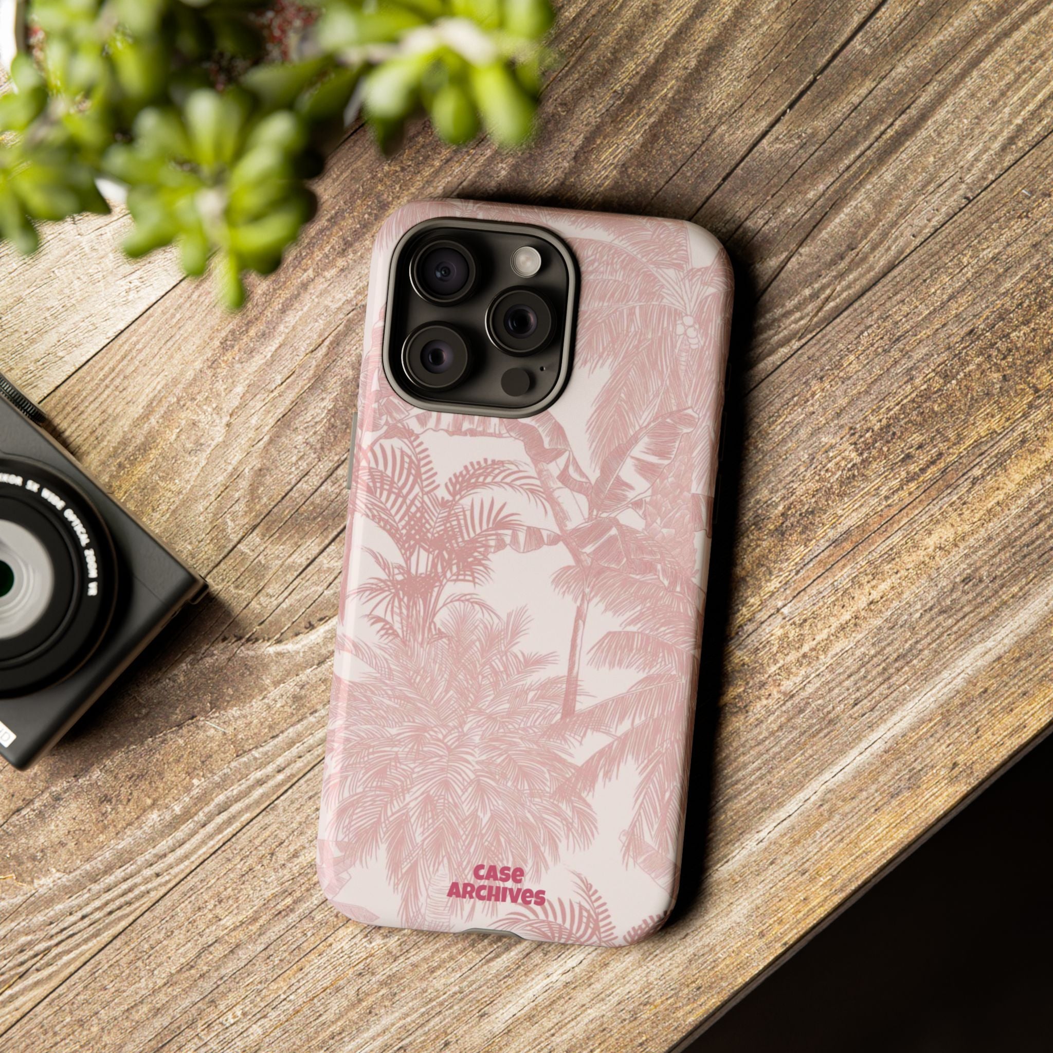 Pink Tropical Palm Tough Phone Case — Protective Floral iPhone Cover