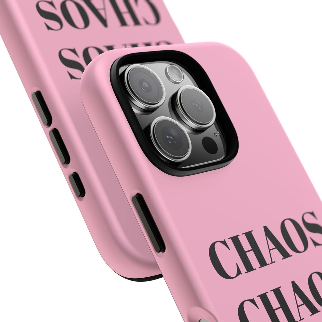 Pink "CHAOS" Phone Case — Bold Text Protective iPhone Cover