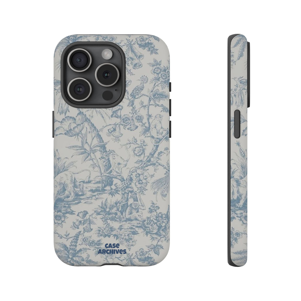 Toile Floral Tough Phone Case — Blue Vintage Botanical iPhone Protection