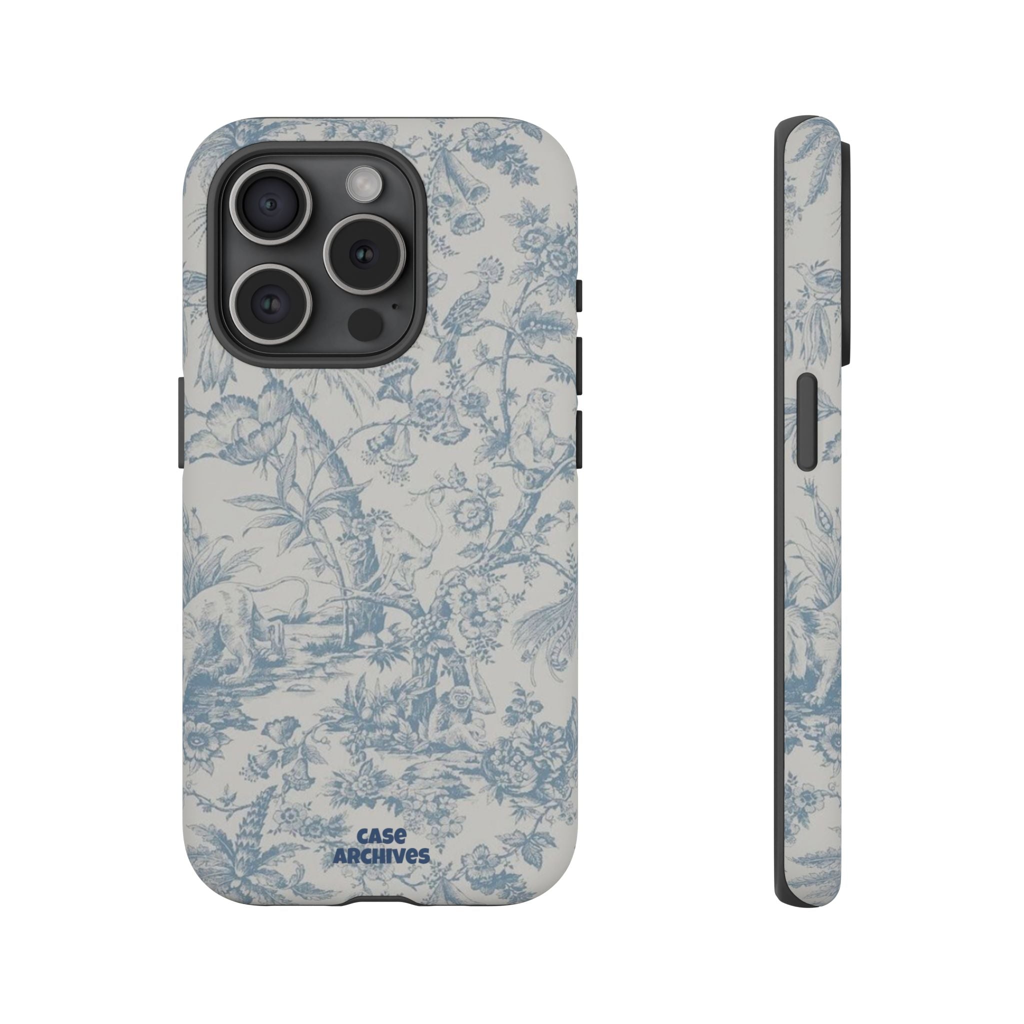 Toile Floral Tough Phone Case — Blue Vintage Botanical iPhone Protection