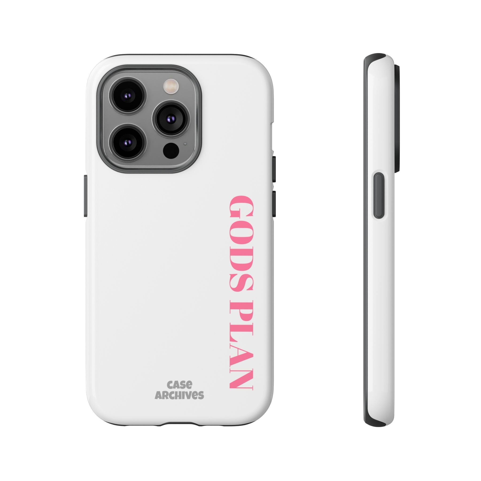 Phone Case — GODS PLAN Vertical Pink Text Religious iPhone Cover