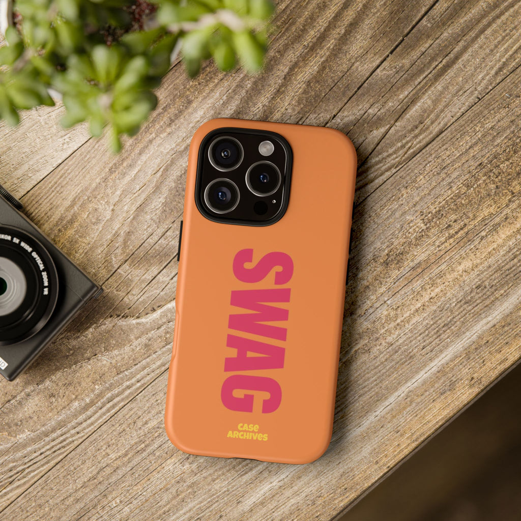 SWAG vertical text Tough Case | orange phone case, bold typography