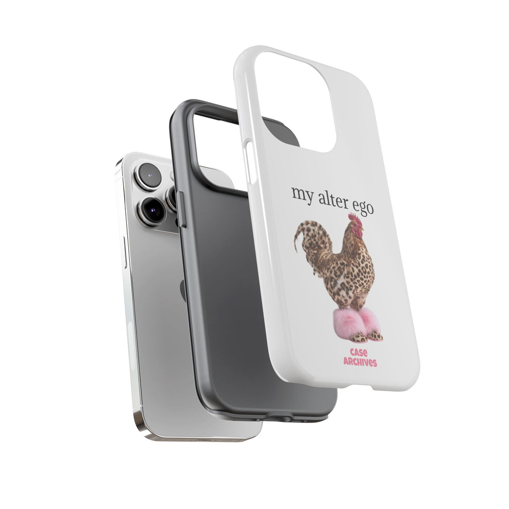 Chicken with style  'My Alter Ego' Tough Phone Case — Funny Leopard Print Rooster on Pink Slippers
