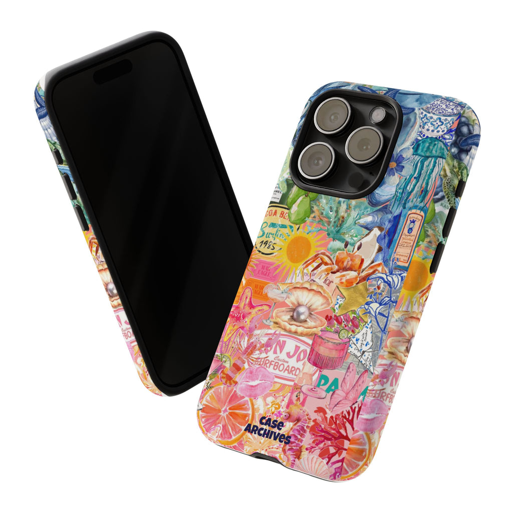 Colorful Collage Phone Case — Tropical Surf & Coastal Icons