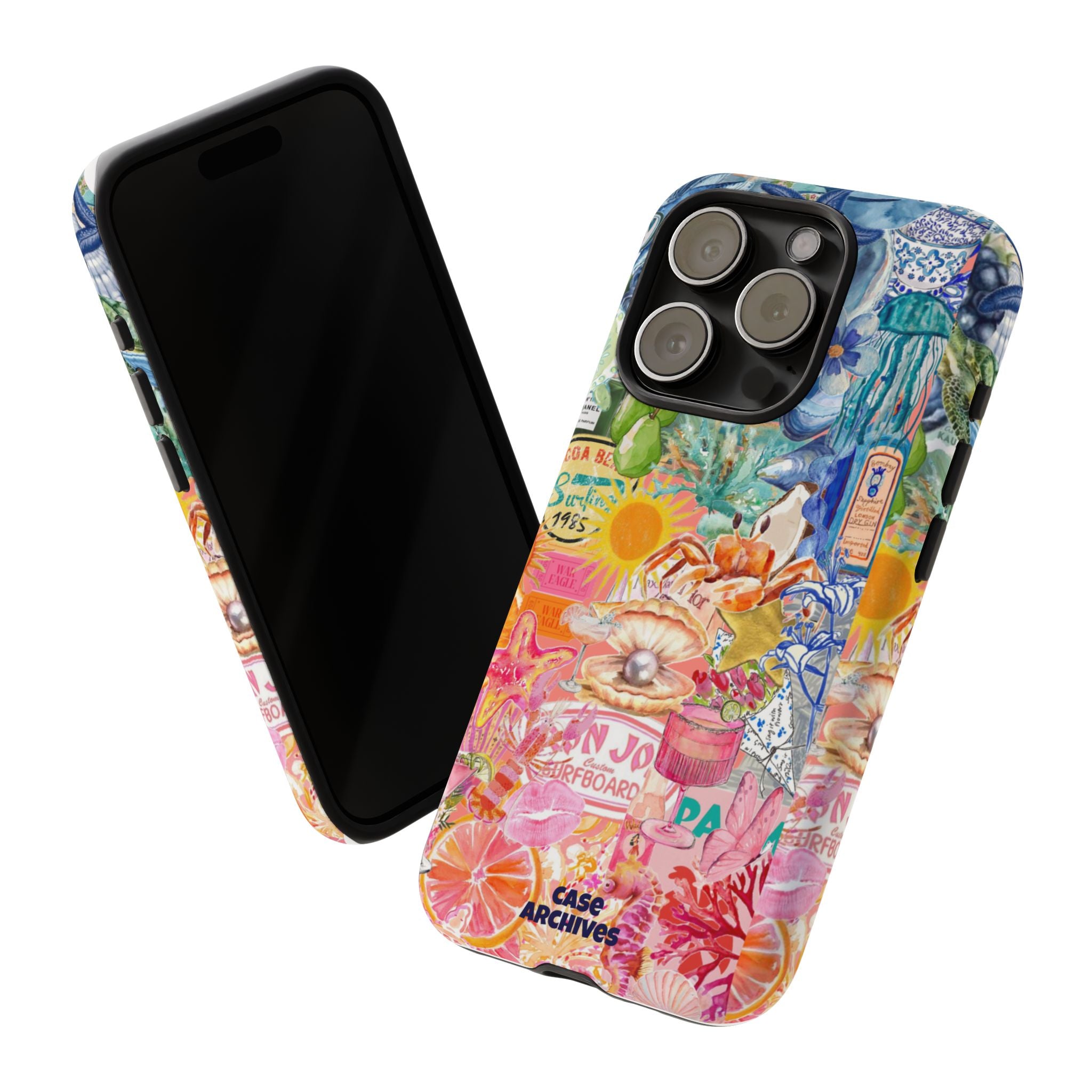 Colorful Collage Phone Case — Tropical Surf & Coastal Icons