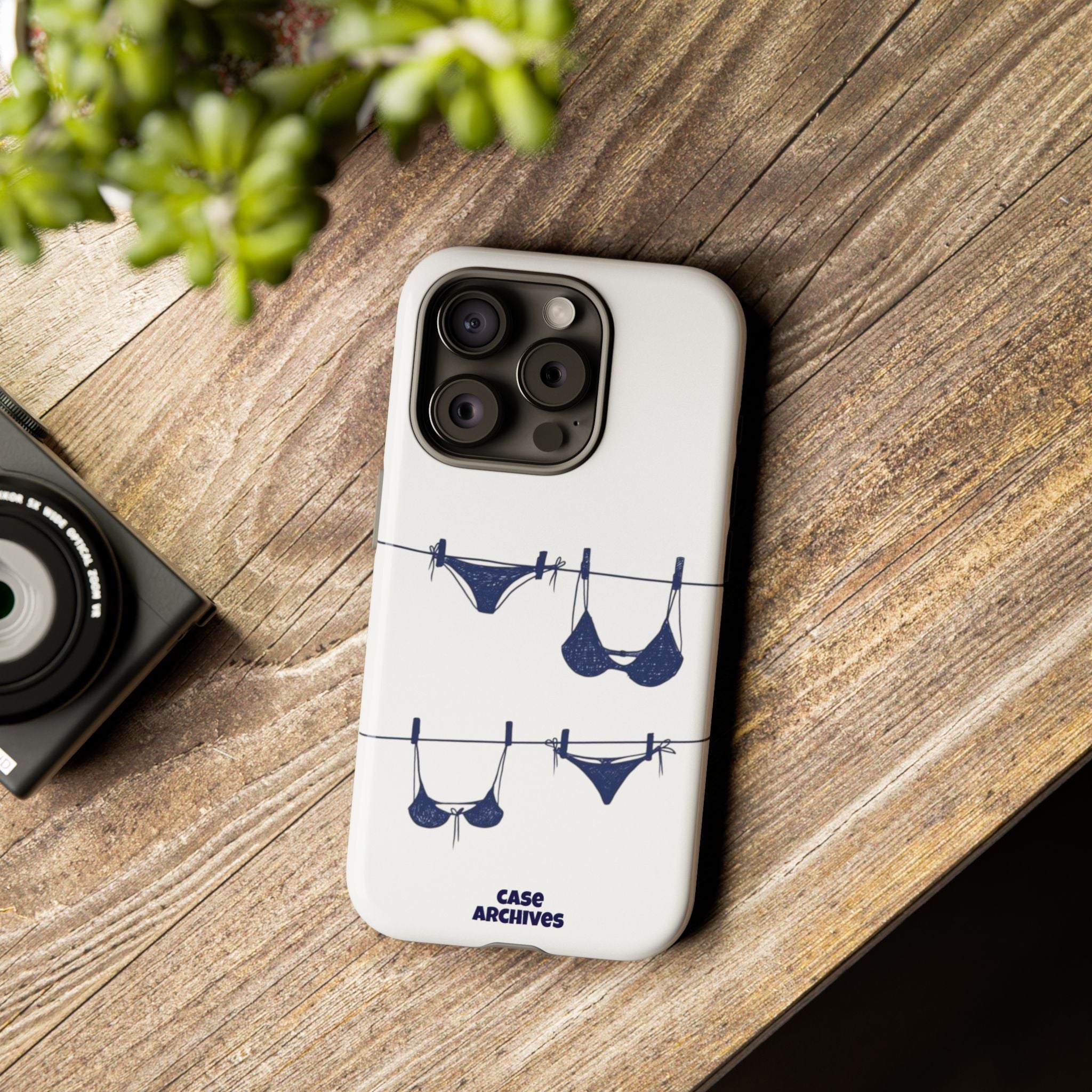 Phone Case — Blue swimsuit Clothesline Illustration Protective Cover