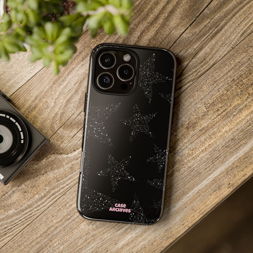 Glitter Star Tough Case — Black Sparkle Phone Protection