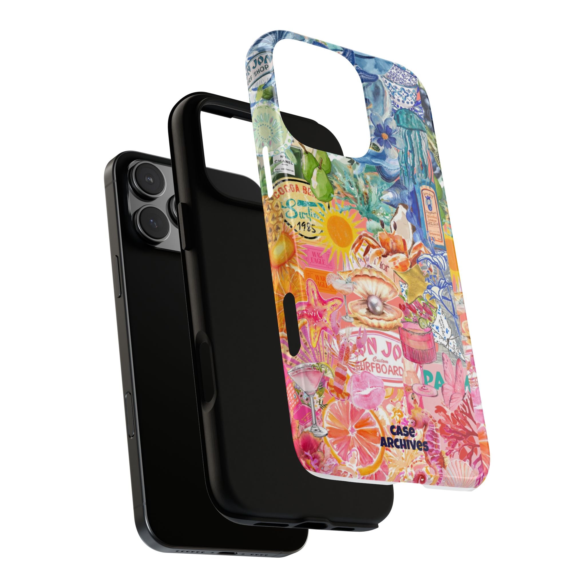 Colorful Collage Phone Case — Tropical Surf & Coastal Icons