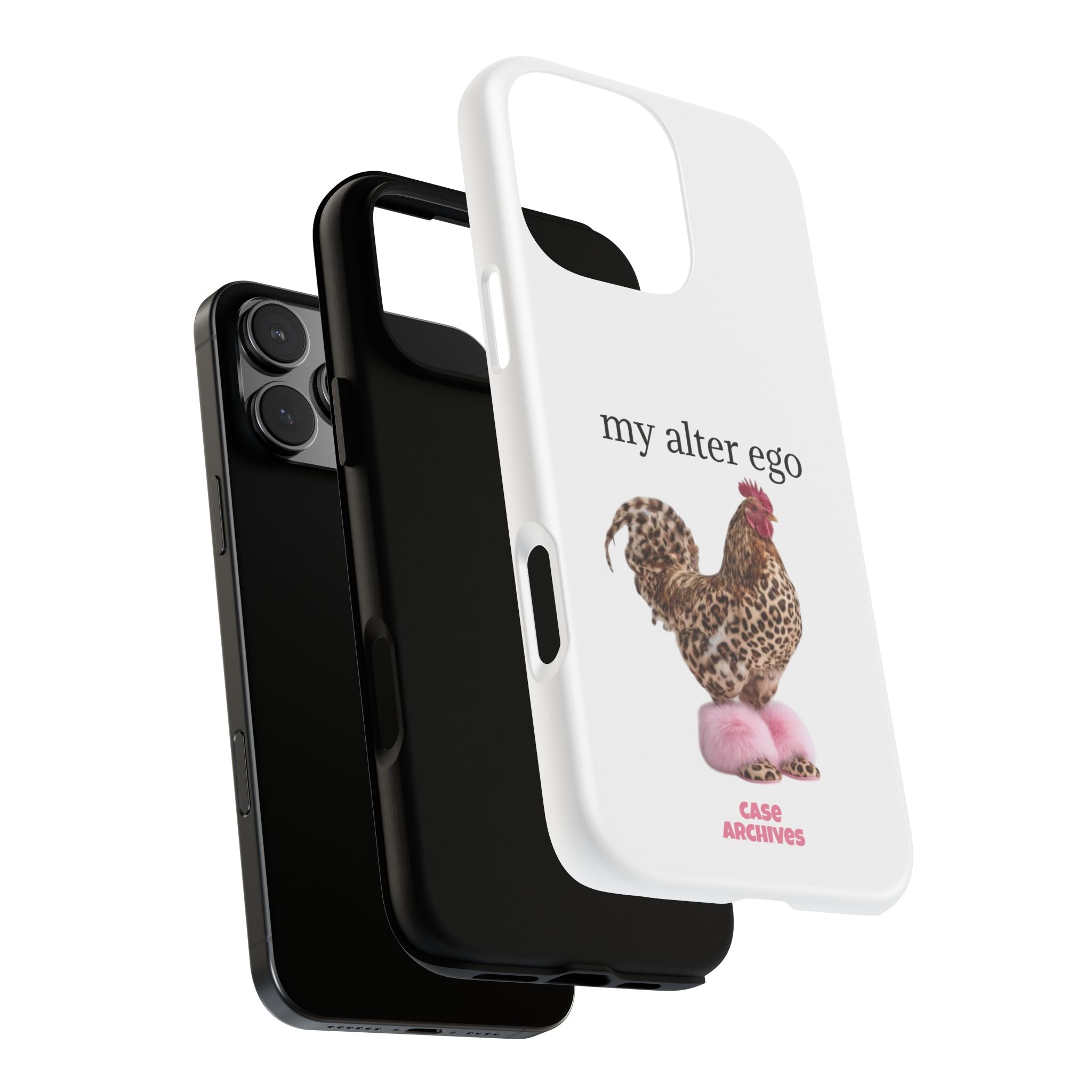 Chicken with style  'My Alter Ego' Tough Phone Case — Funny Leopard Print Rooster on Pink Slippers