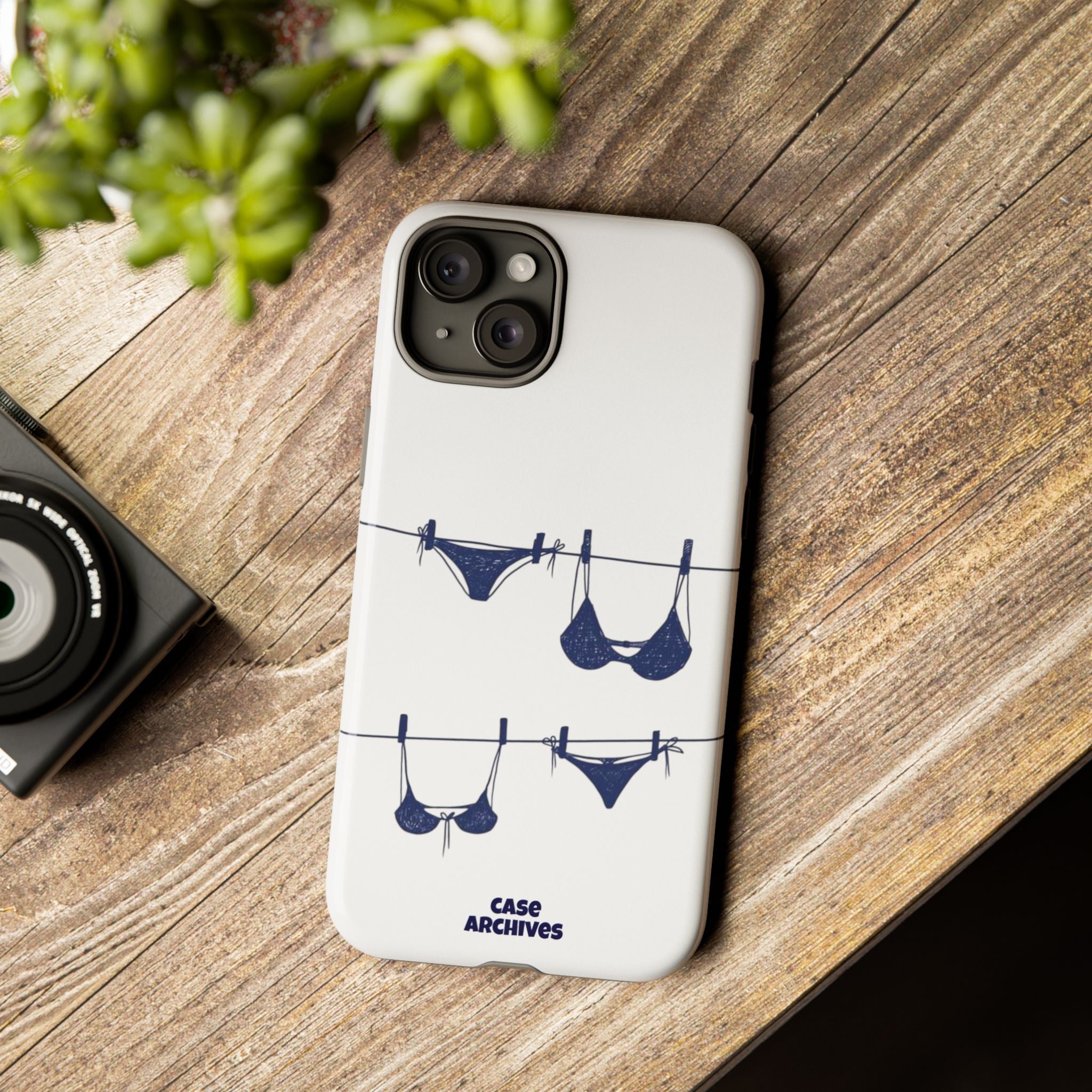 Phone Case — Blue swimsuit Clothesline Illustration Protective Cover