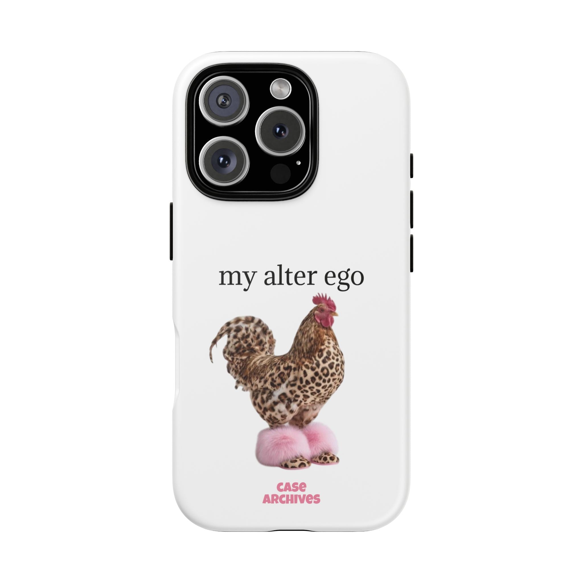Chicken with style  'My Alter Ego' Tough Phone Case — Funny Leopard Print Rooster on Pink Slippers