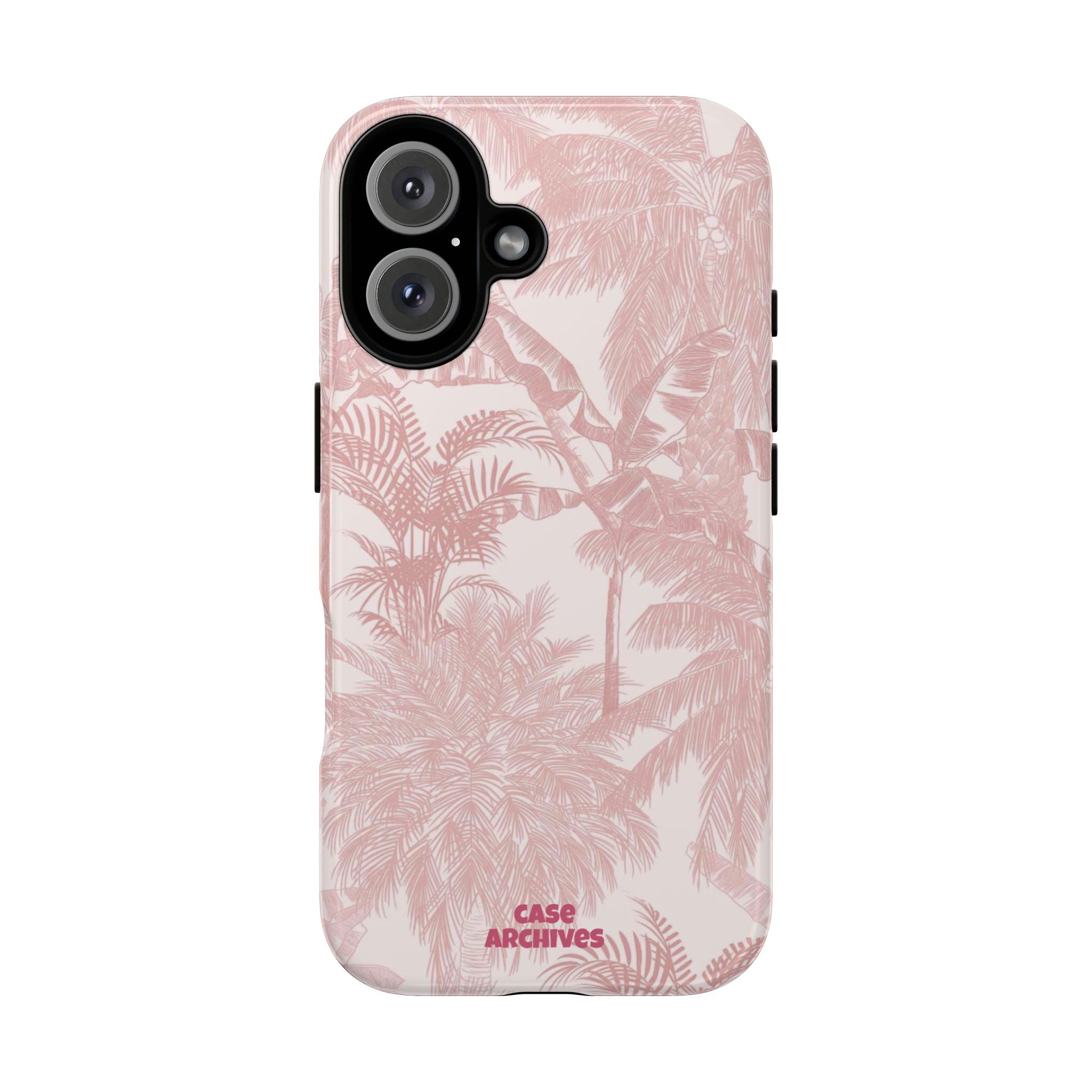 Pink Tropical Palm Tough Phone Case — Protective Floral iPhone Cover